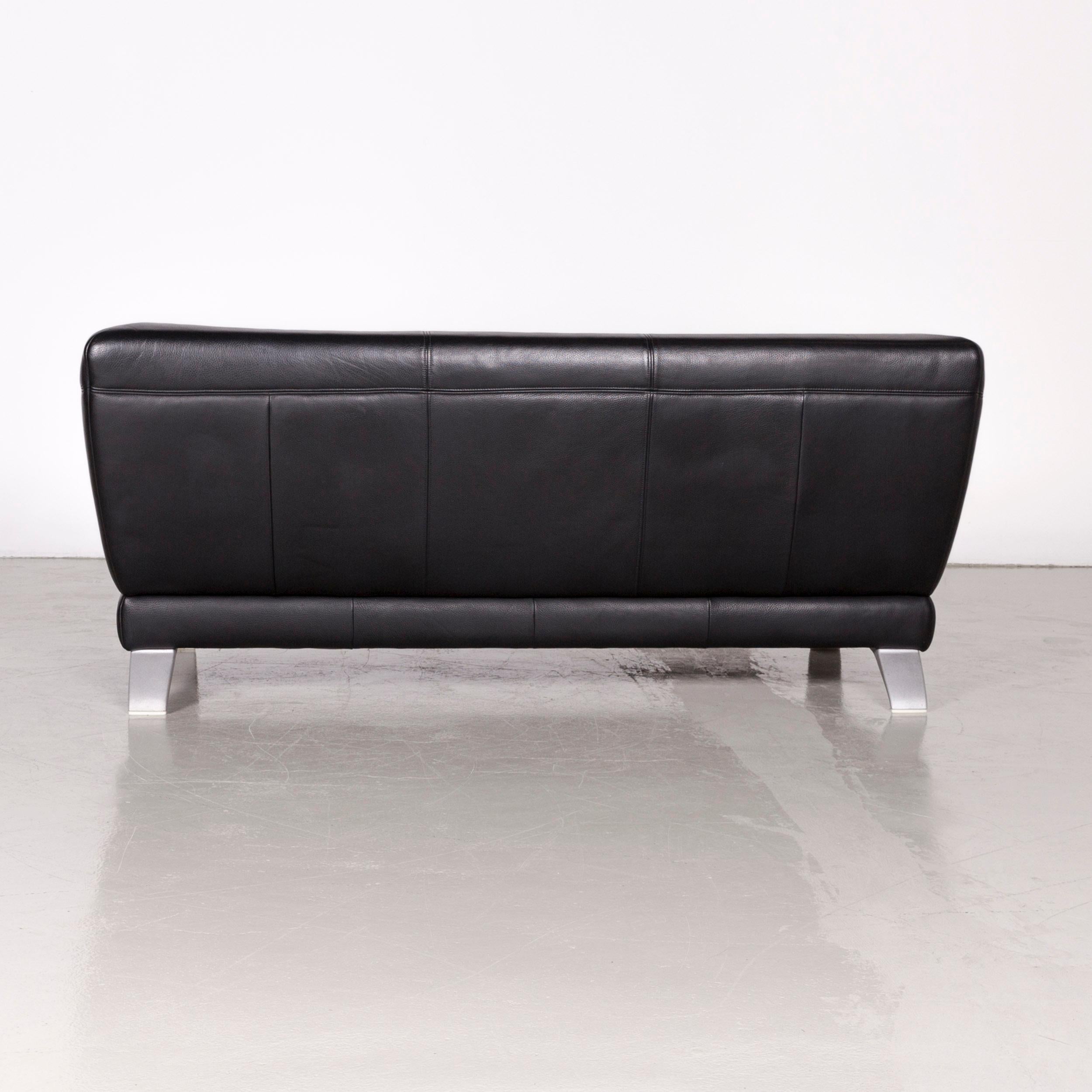 Rolf Benz 2300 Designer Sofa Black Two-Seat Leather Couch 1