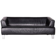Rolf Benz 2300 Designer Sofa Black Two-Seat Leather Couch