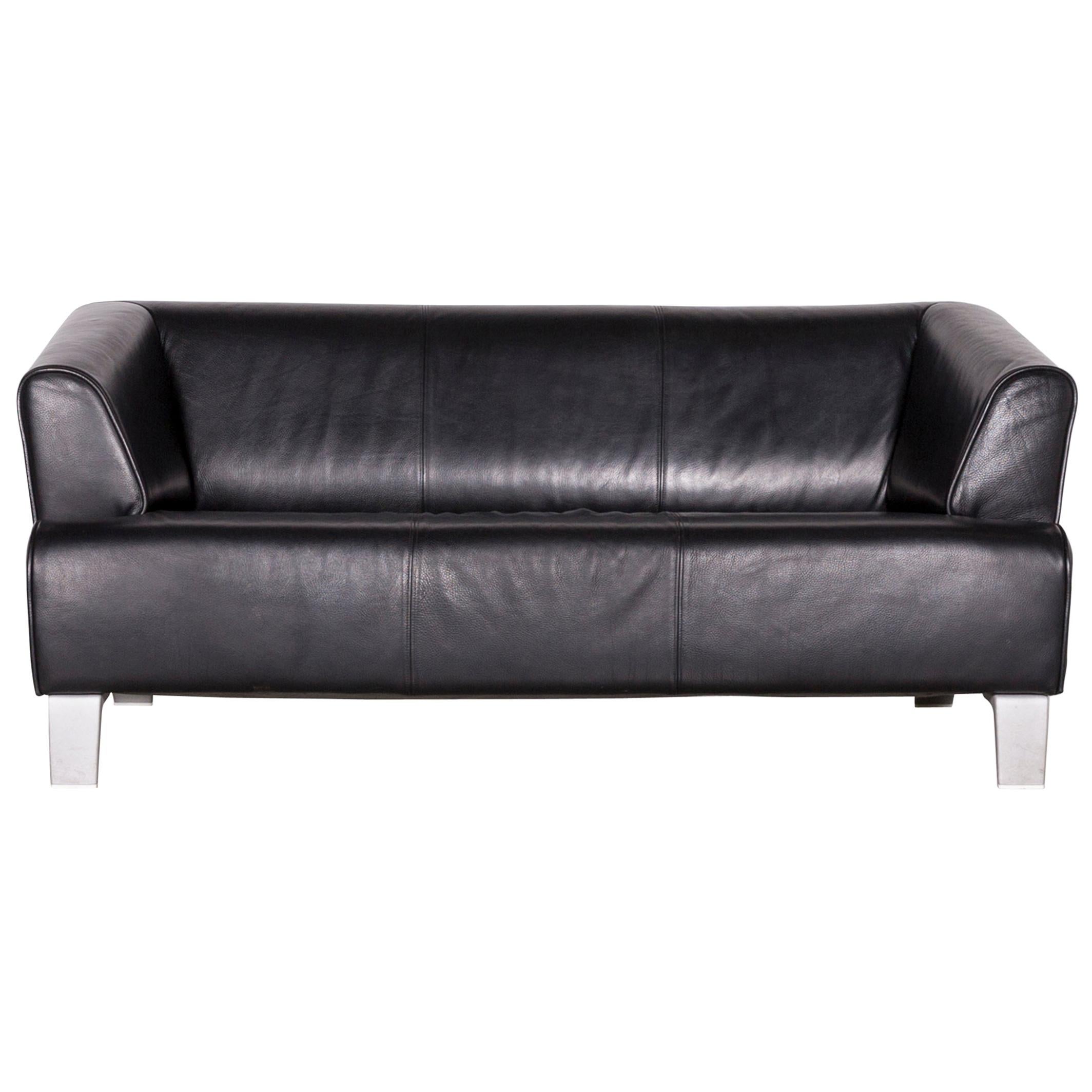 Rolf Benz 2300 Designer Sofa Black Two-Seat Leather Couch