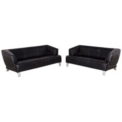 Rolf Benz 2300 Designer-Sofa Schwarze Zweisitzer-Lederkommode