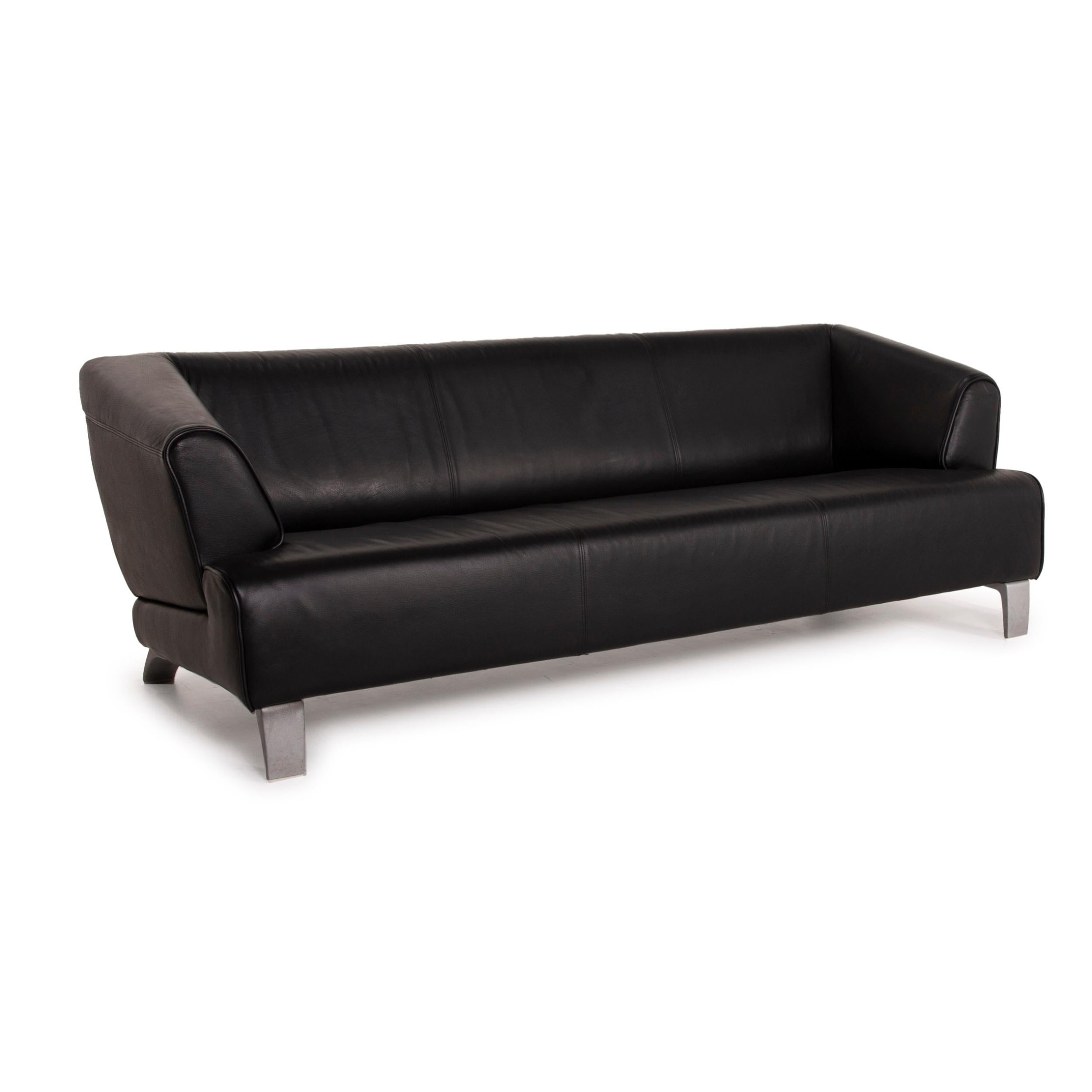 Contemporary Rolf Benz 2300 Leather Sofa Black Three-Seater