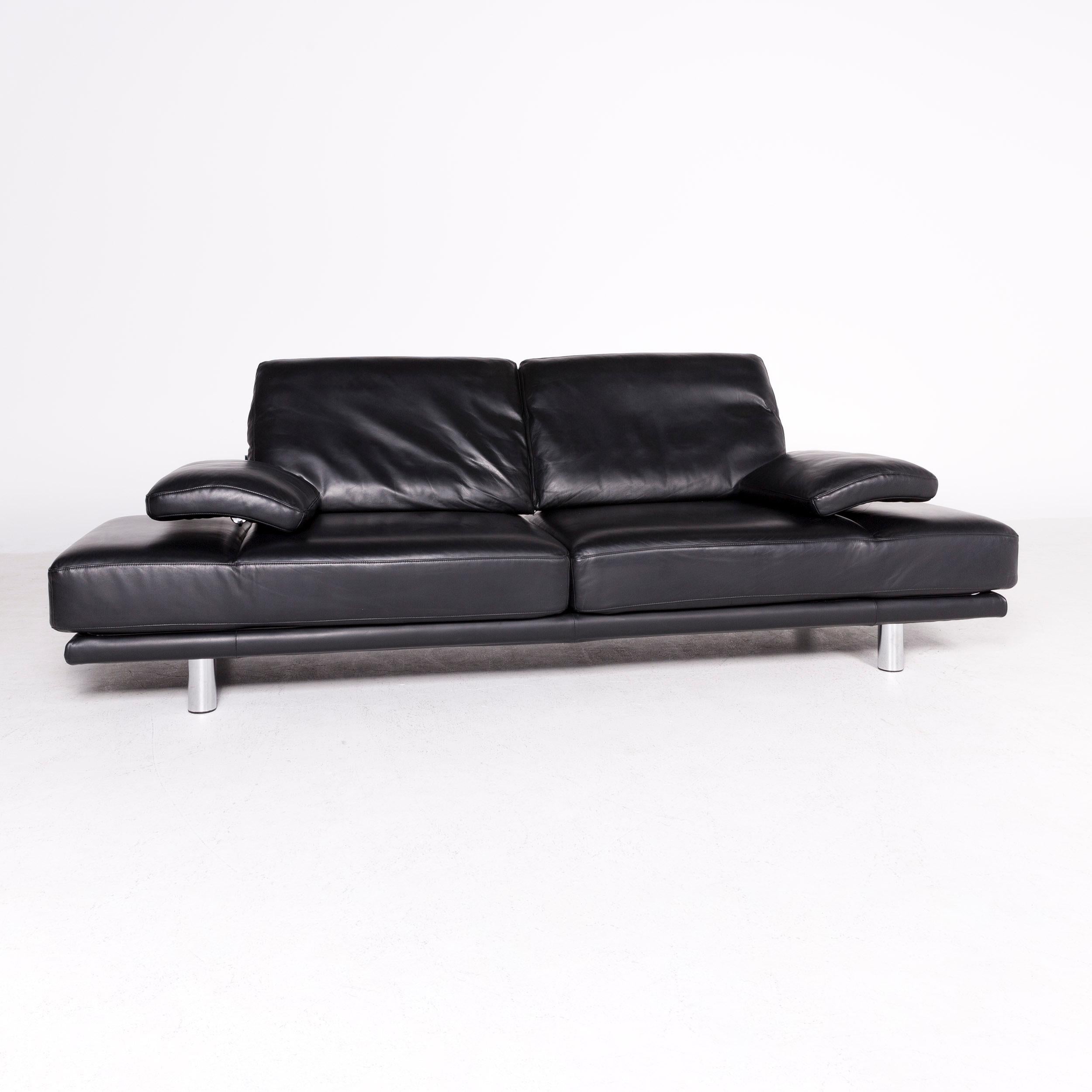 Modern Rolf Benz 2400 Designer Leather Sofa Black Genuine Leather Three-Seat Couch For Sale