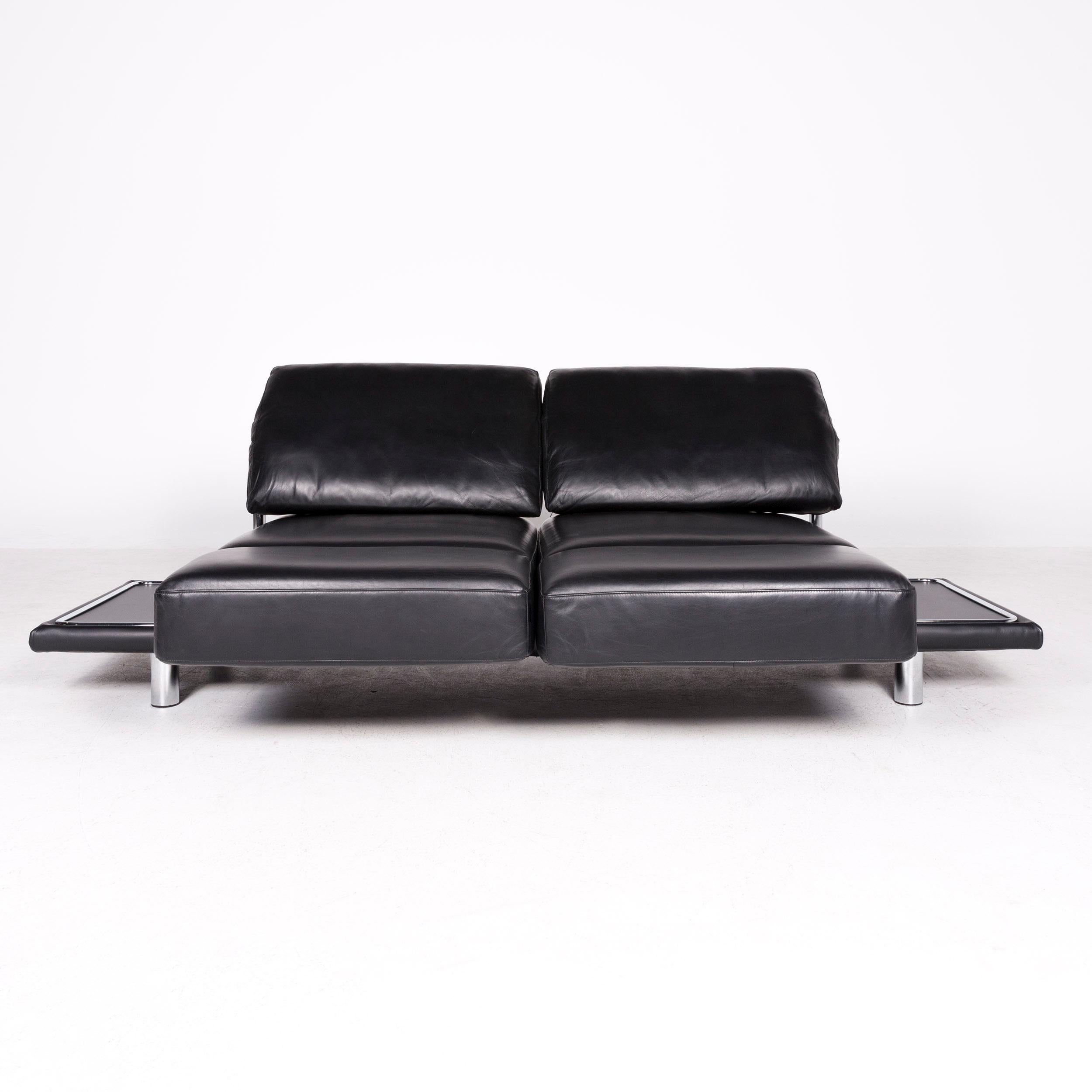 Rolf Benz 2400 Designer Leather Sofa Black Genuine Leather Three-Seat Couch In Good Condition For Sale In Cologne, DE