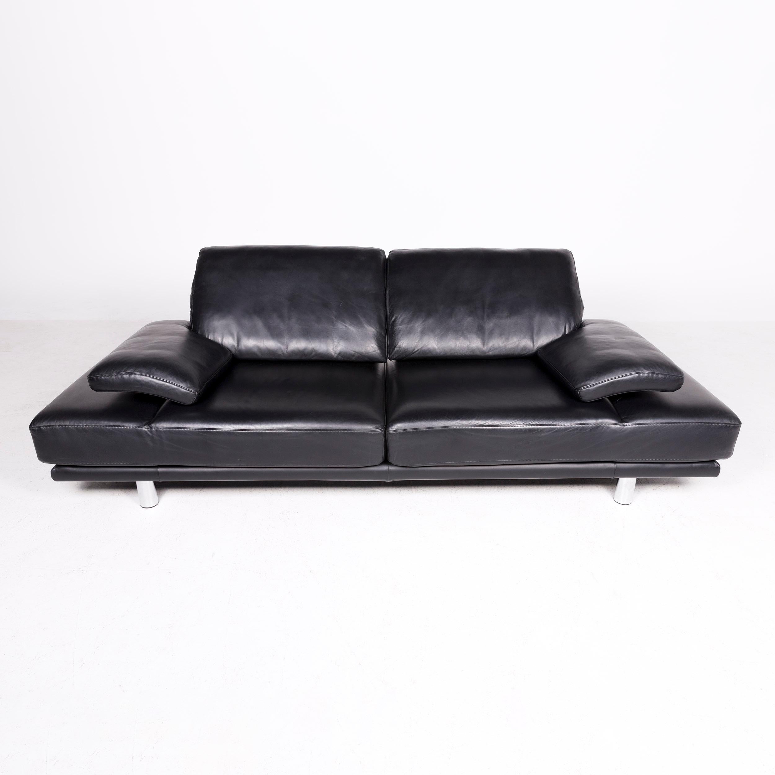 Rolf Benz 2400 Designer Leather Sofa Black Genuine Leather Three-Seat Couch For Sale 2