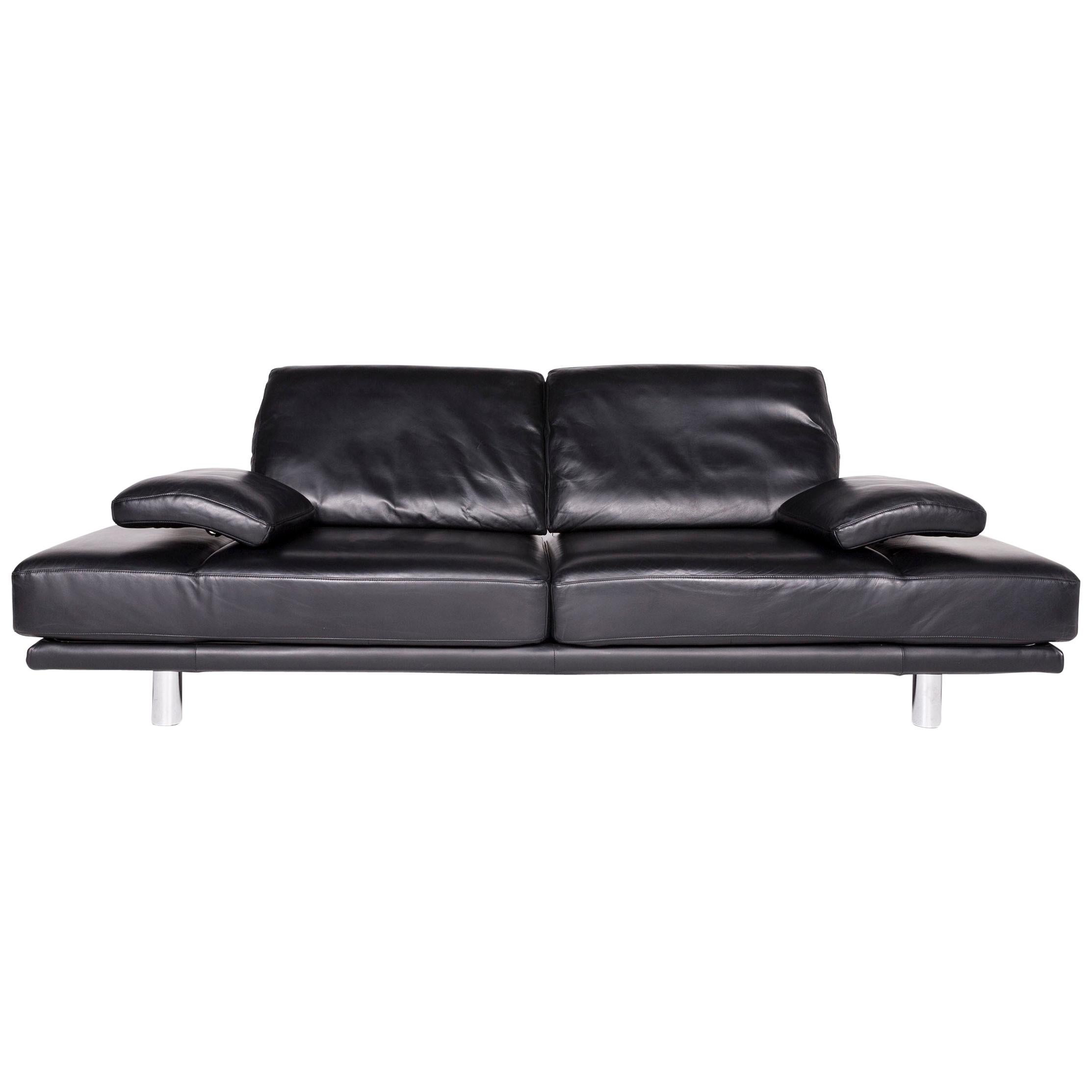 Rolf Benz 2400 Designer Leather Sofa Black Genuine Leather Three-Seat Couch For Sale