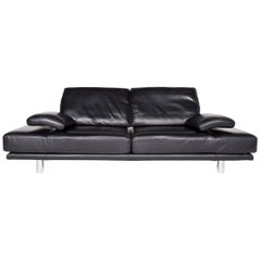 Rolf Benz 2400 Designer Leather Sofa Black Genuine Leather Three-Seat Couch