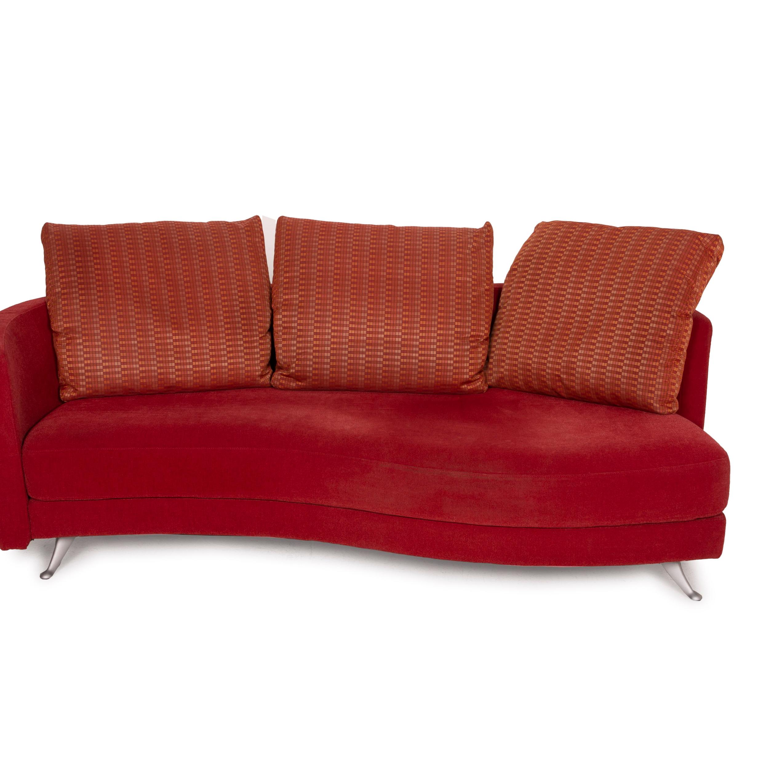 Rolf Benz 2500 Red Three-Seater Fabric Sofa Incl. Ottoman Set 1
