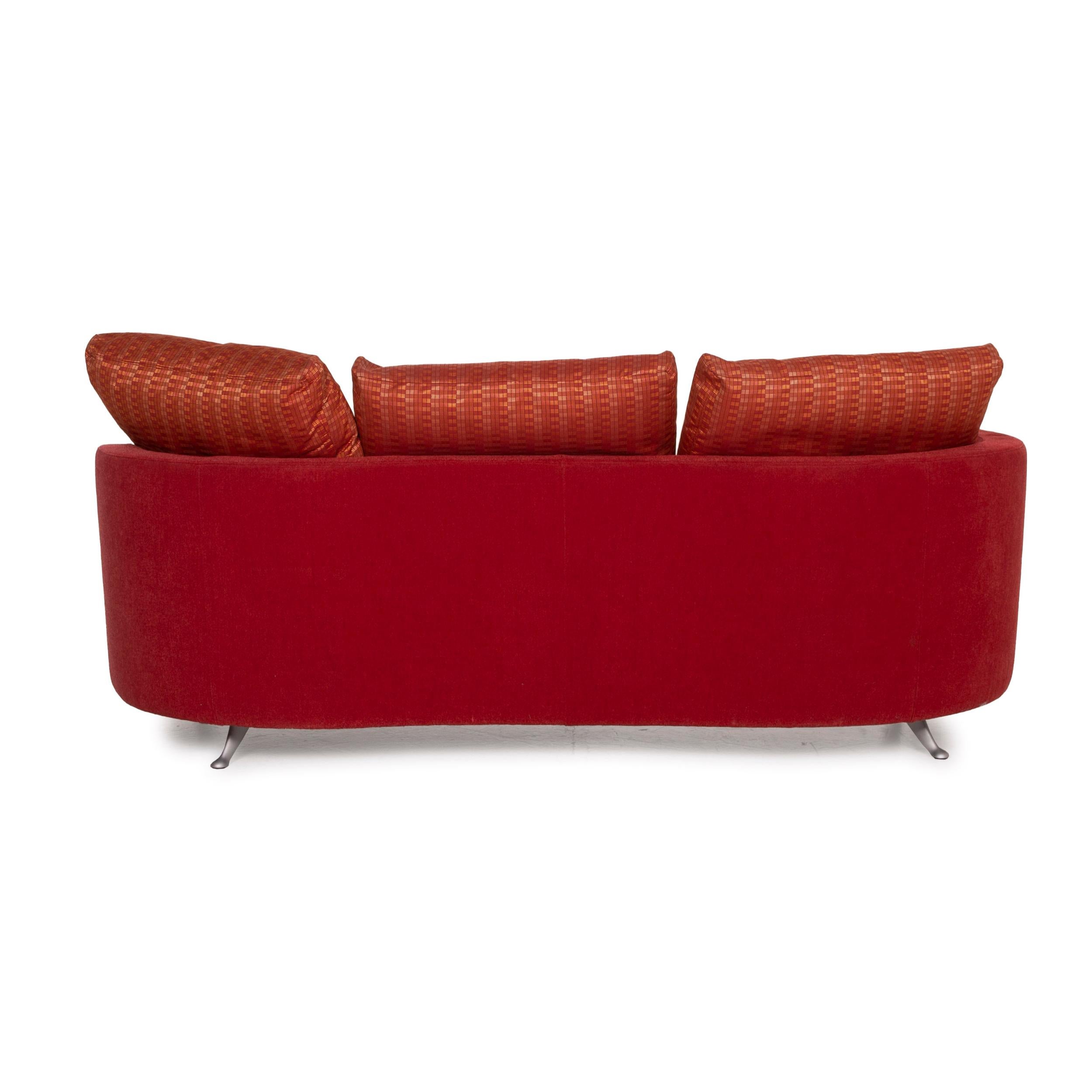 Rolf Benz 2500 Red Three-Seater Fabric Sofa Incl. Ottoman Set 3
