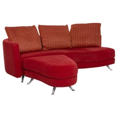Rolf Benz 2500 Red Three-Seater Fabric Sofa Incl. Ottoman Set