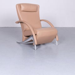 Rolf Benz 3100 Designer Leather Armchair Beige Chair with Function
