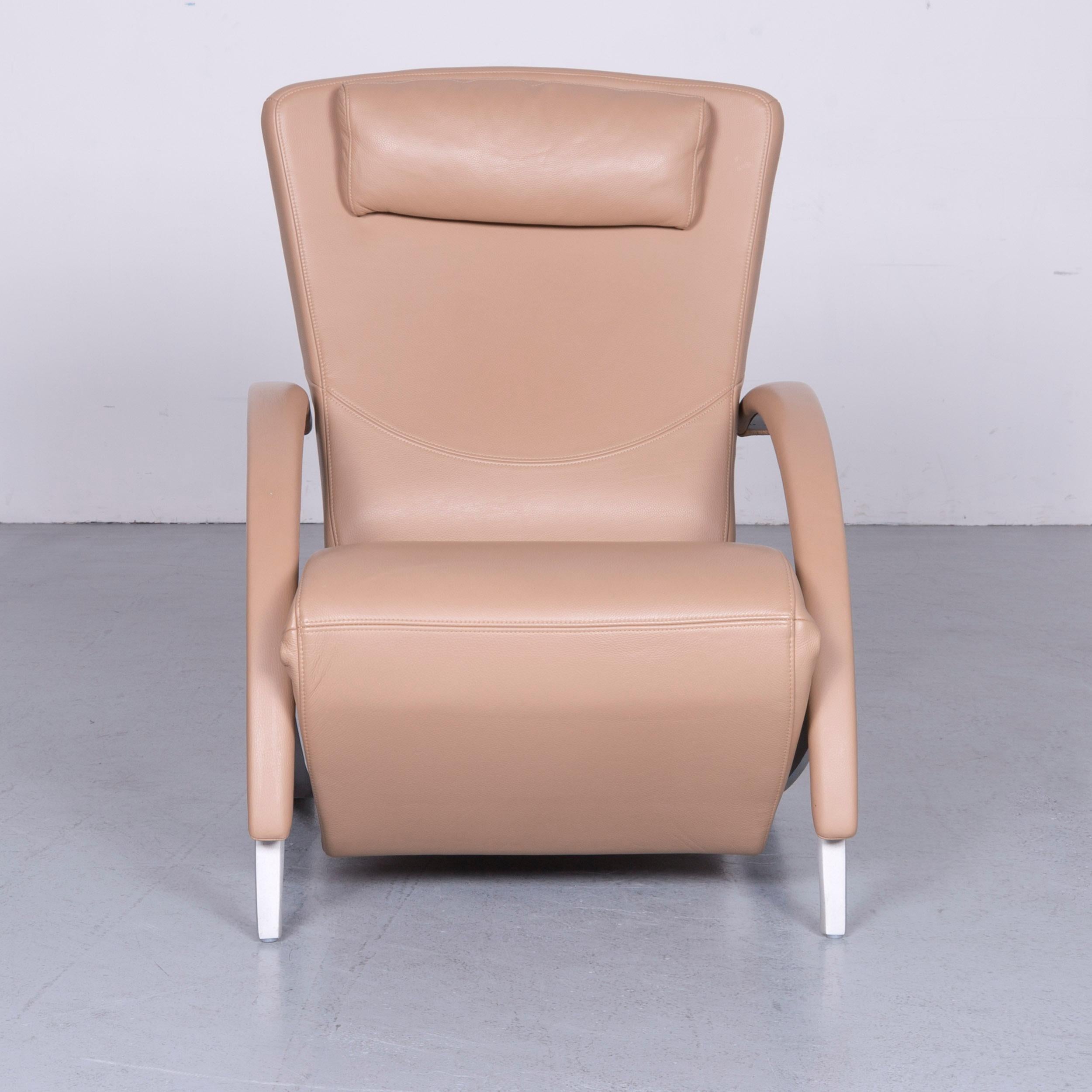 German Rolf Benz 3100 Designer Leather Armchair Beige Chair with Function