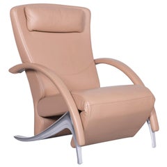 Rolf Benz 3100 Designer Leather Armchair Beige Chair with Function