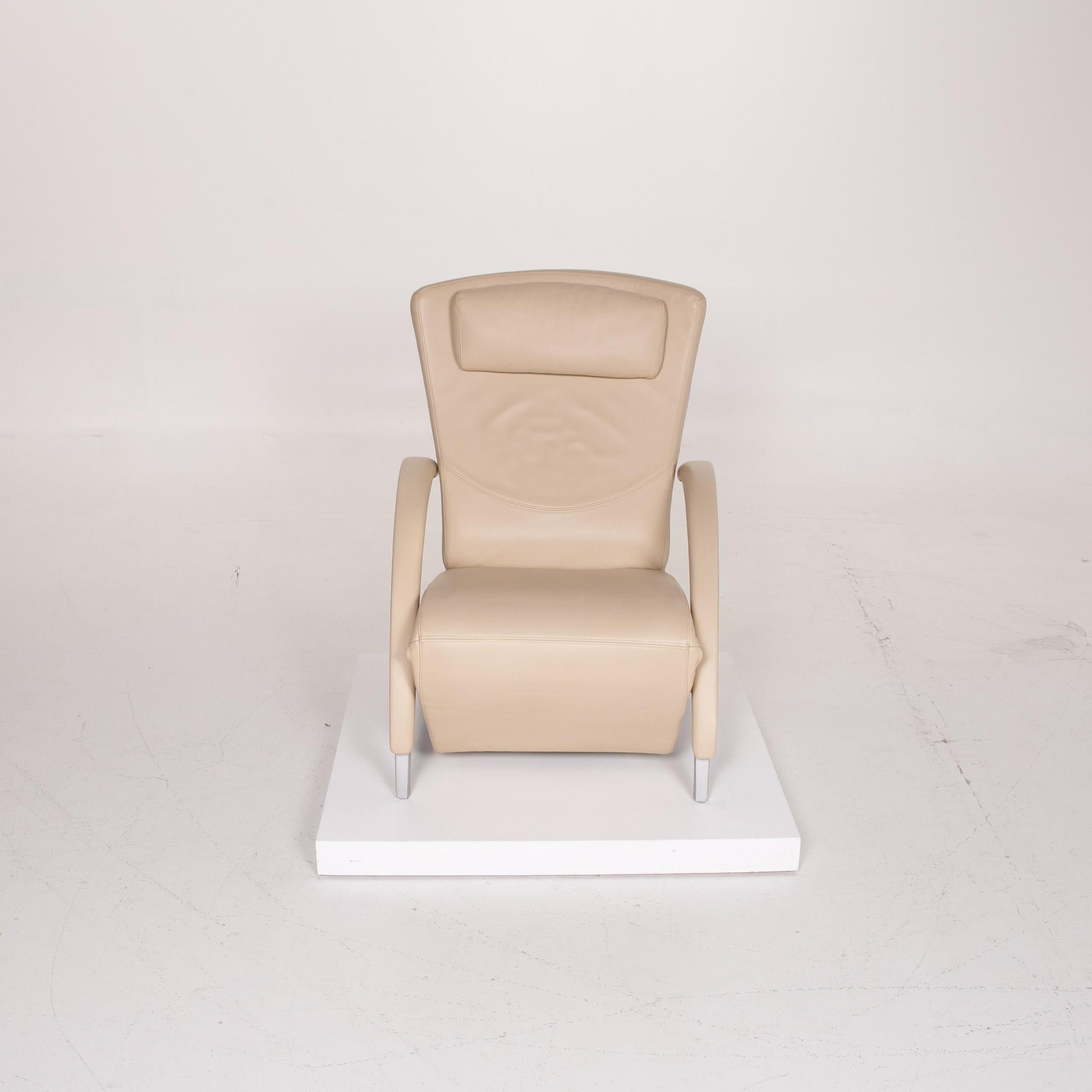 Contemporary Rolf Benz 3100 Leather Armchair Cream Lounger For Sale