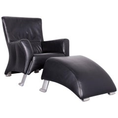 Rolf Benz 322 Designer Leather Armchair Footstool Set Black