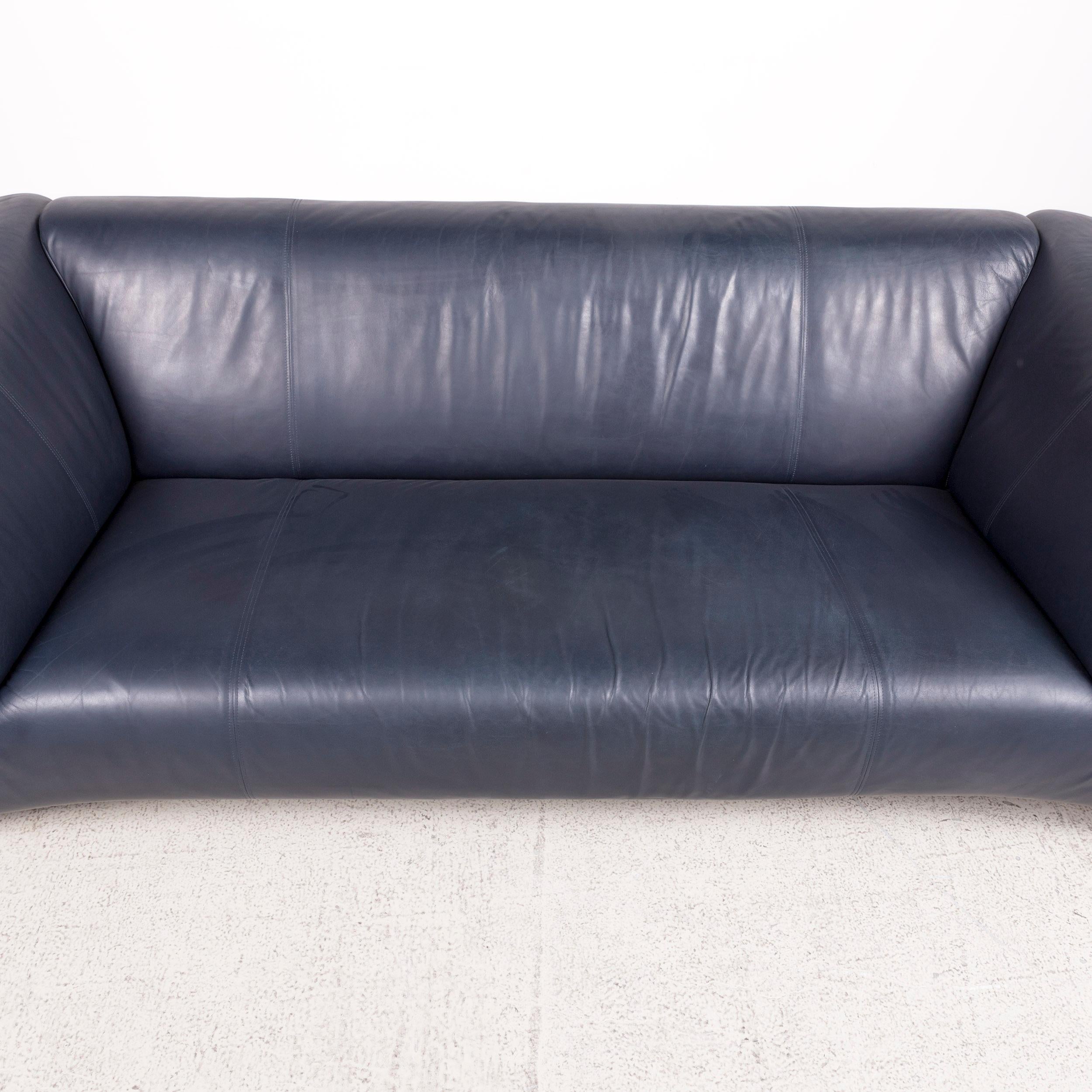 German Rolf Benz 322 Designer Leather Sofa Blue Genuine Leather Three-Seat Couch For Sale