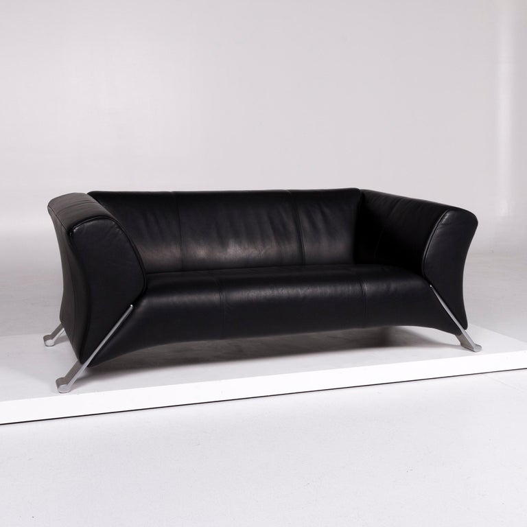Rolf Benz 322 Designer Leder Sofa Schwarz Zweisitzer 10333