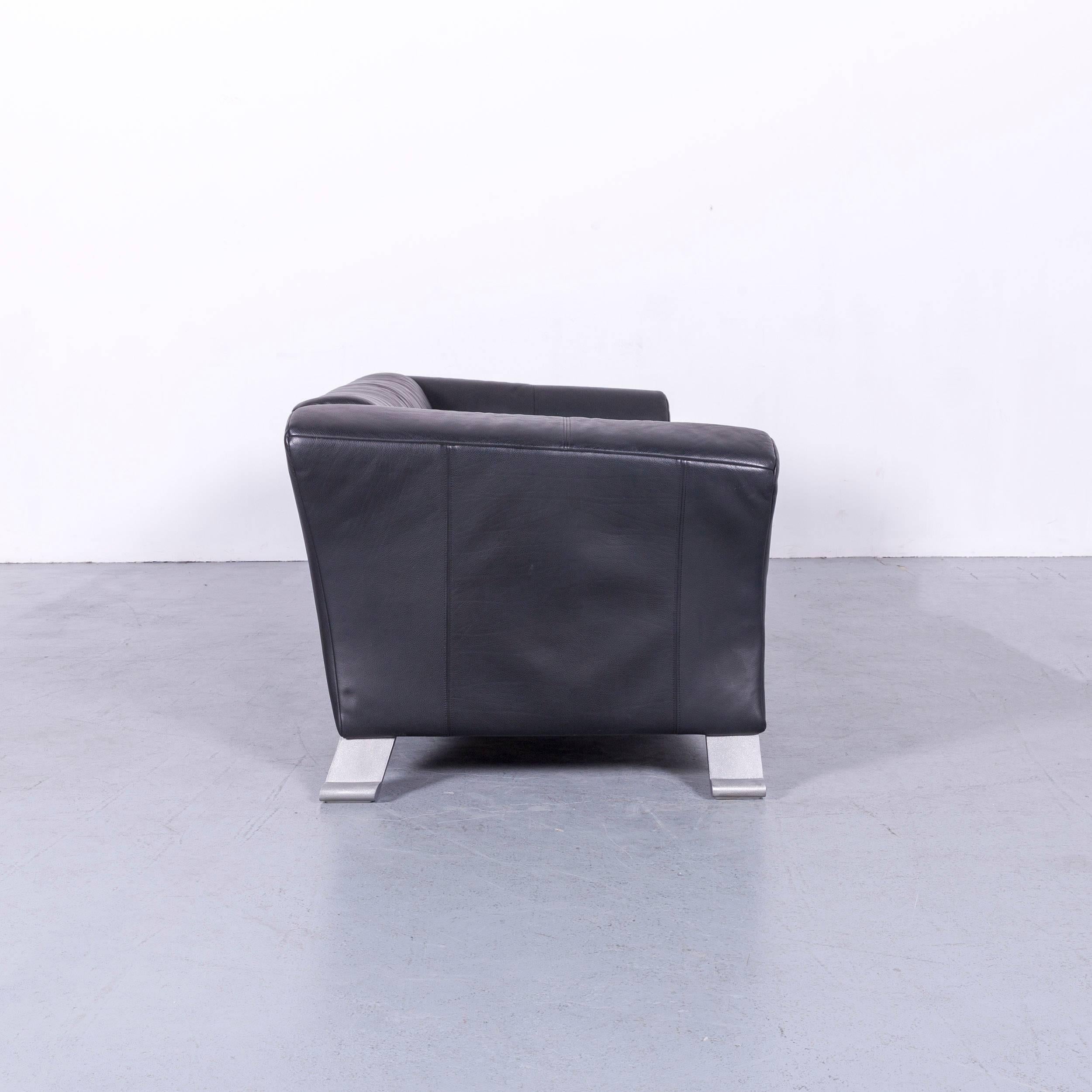 Rolf Benz 322 Designer Sofa Black Three-Seat Leather Modern Couch Metal Feet 2