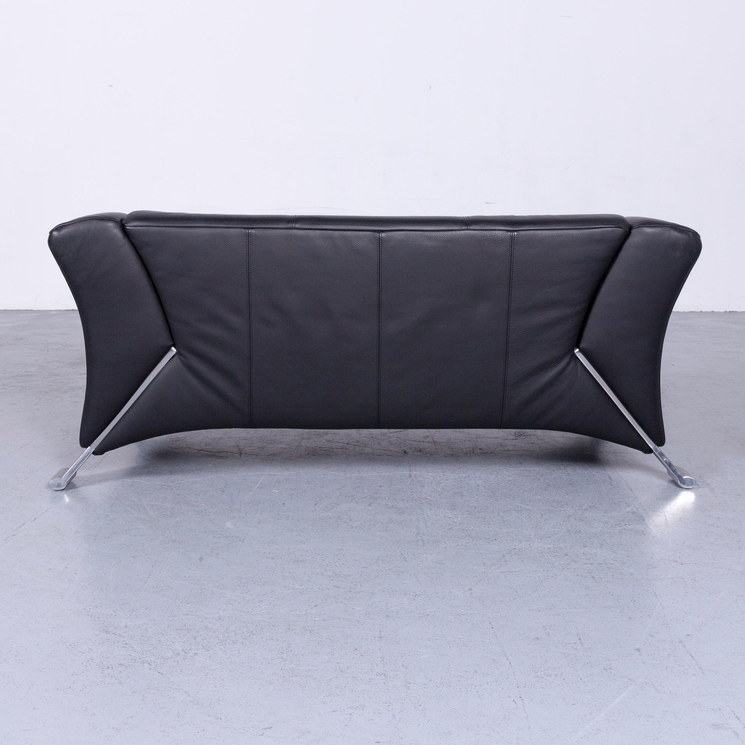 Rolf Benz 322 Designer Sofa Black Two-Seat Leather Couch 3