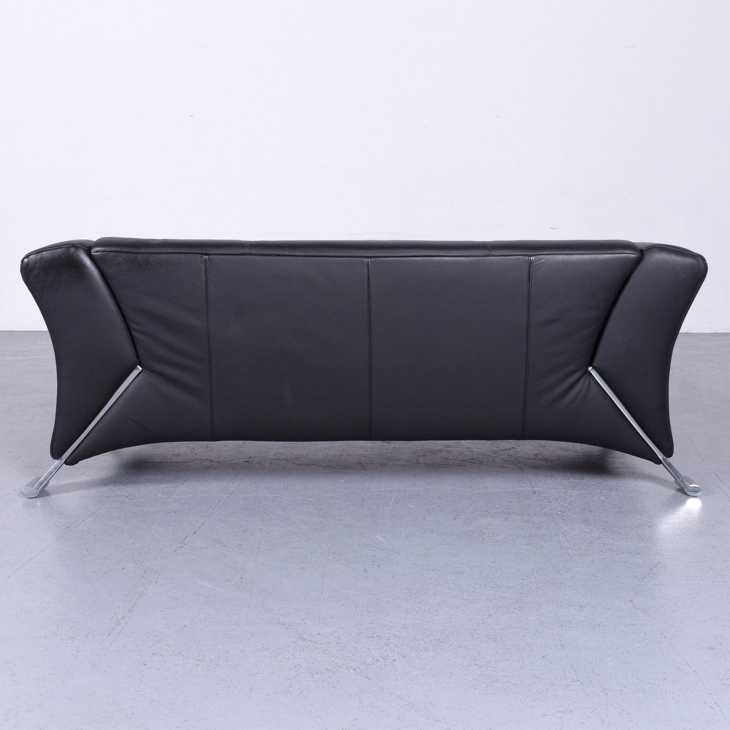 Rolf Benz 322 Designer Sofa Black Two-Seat Leather Couch 3