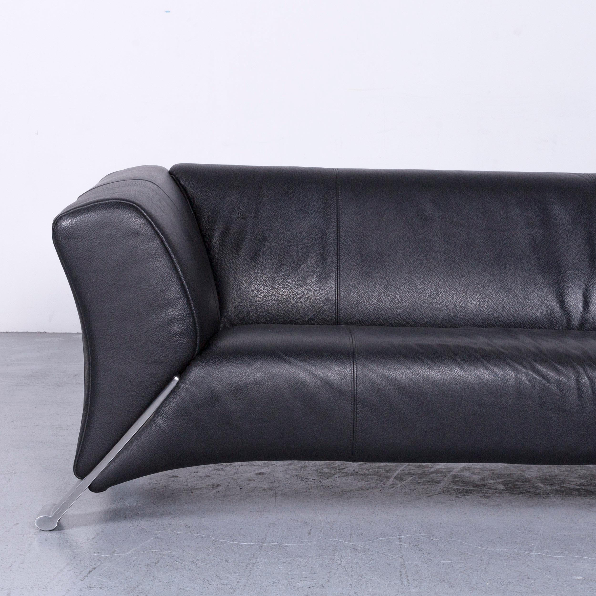 Modern Rolf Benz 322 Designer Sofa Black Two-Seat Leather Couch