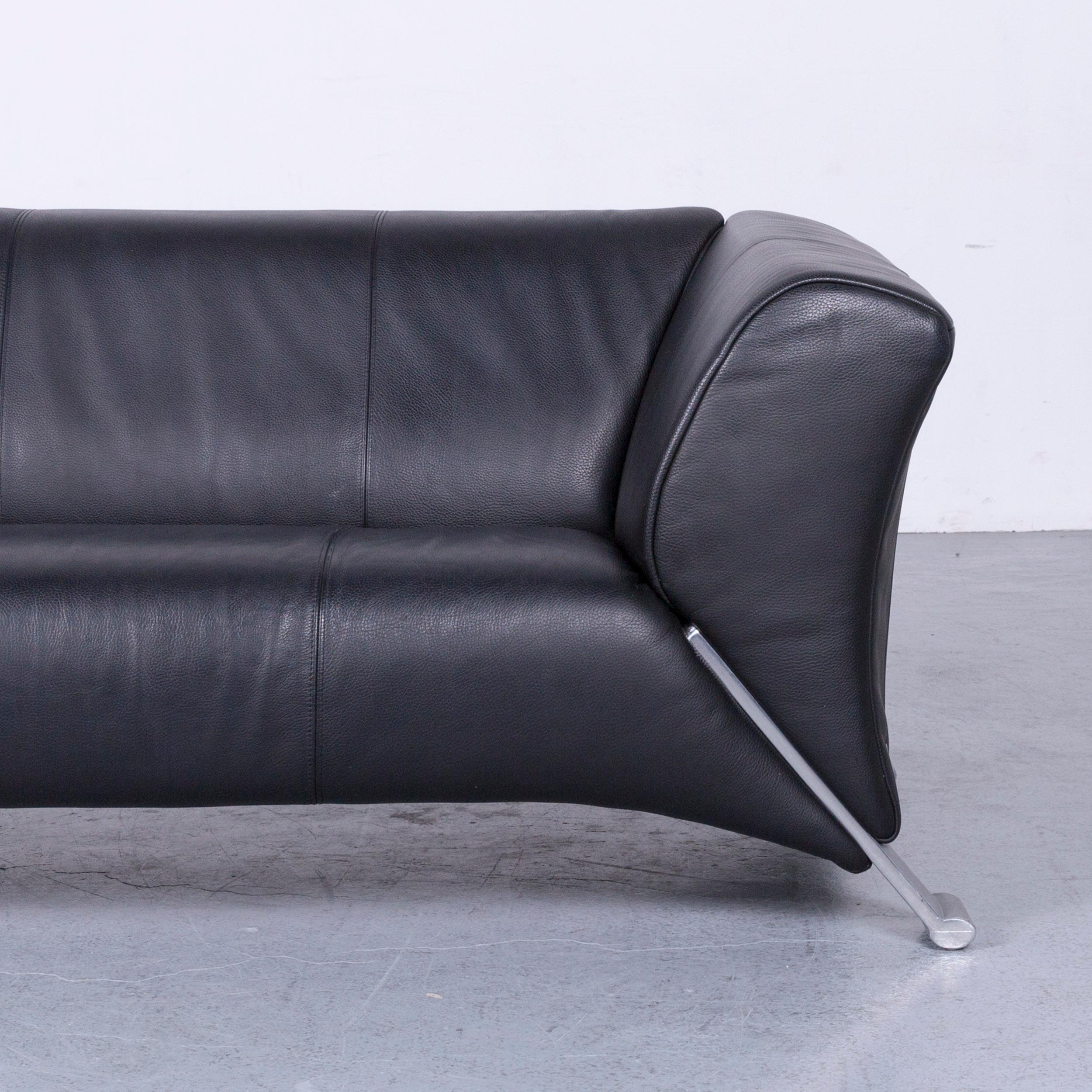 German Rolf Benz 322 Designer Sofa Black Two-Seat Leather Couch