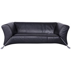 Rolf Benz 322 Designer Sofa Black Two-Seat Leather Couch