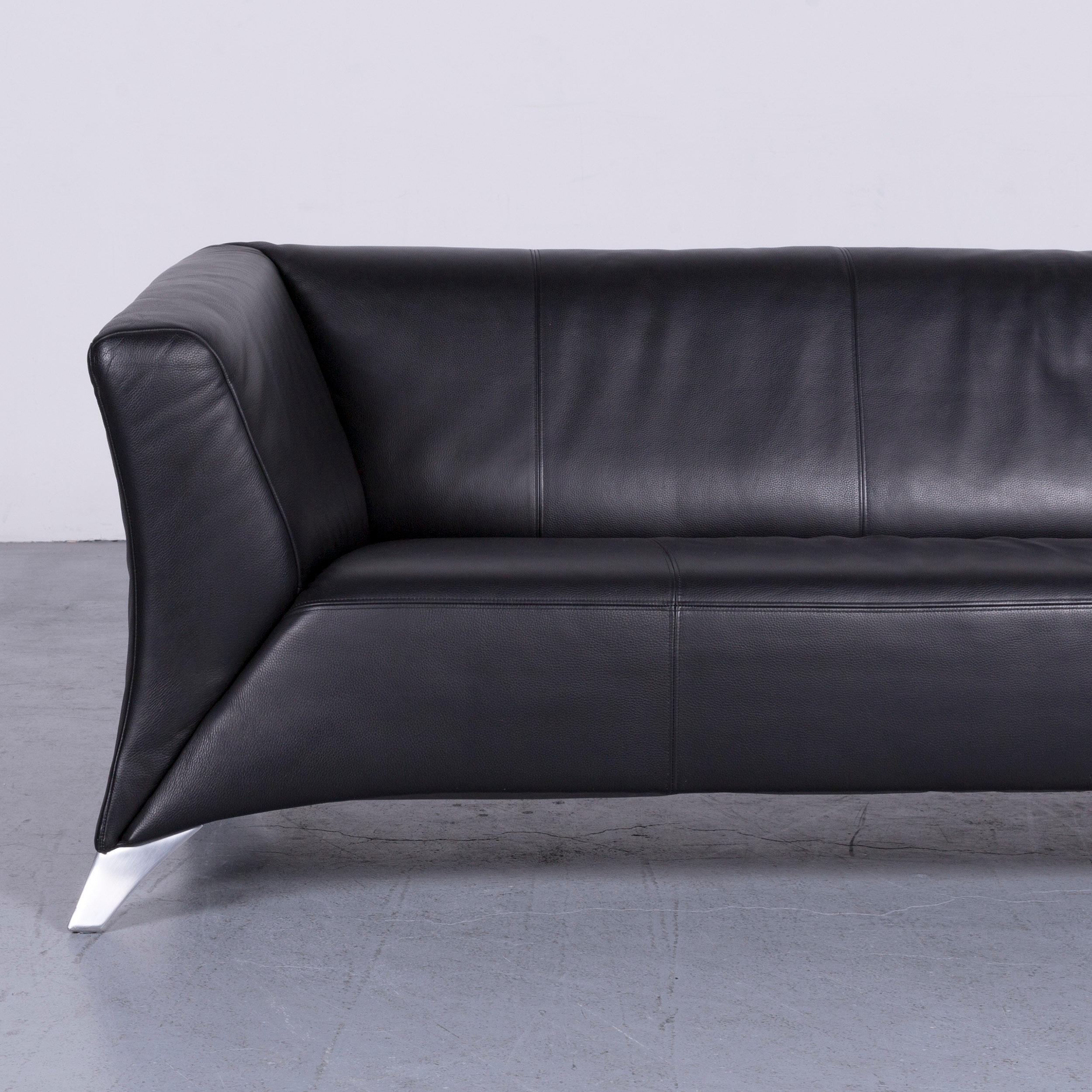 German Rolf Benz 322 Designer Sofa Black Two-Seat Leather Modern Couch For Sale