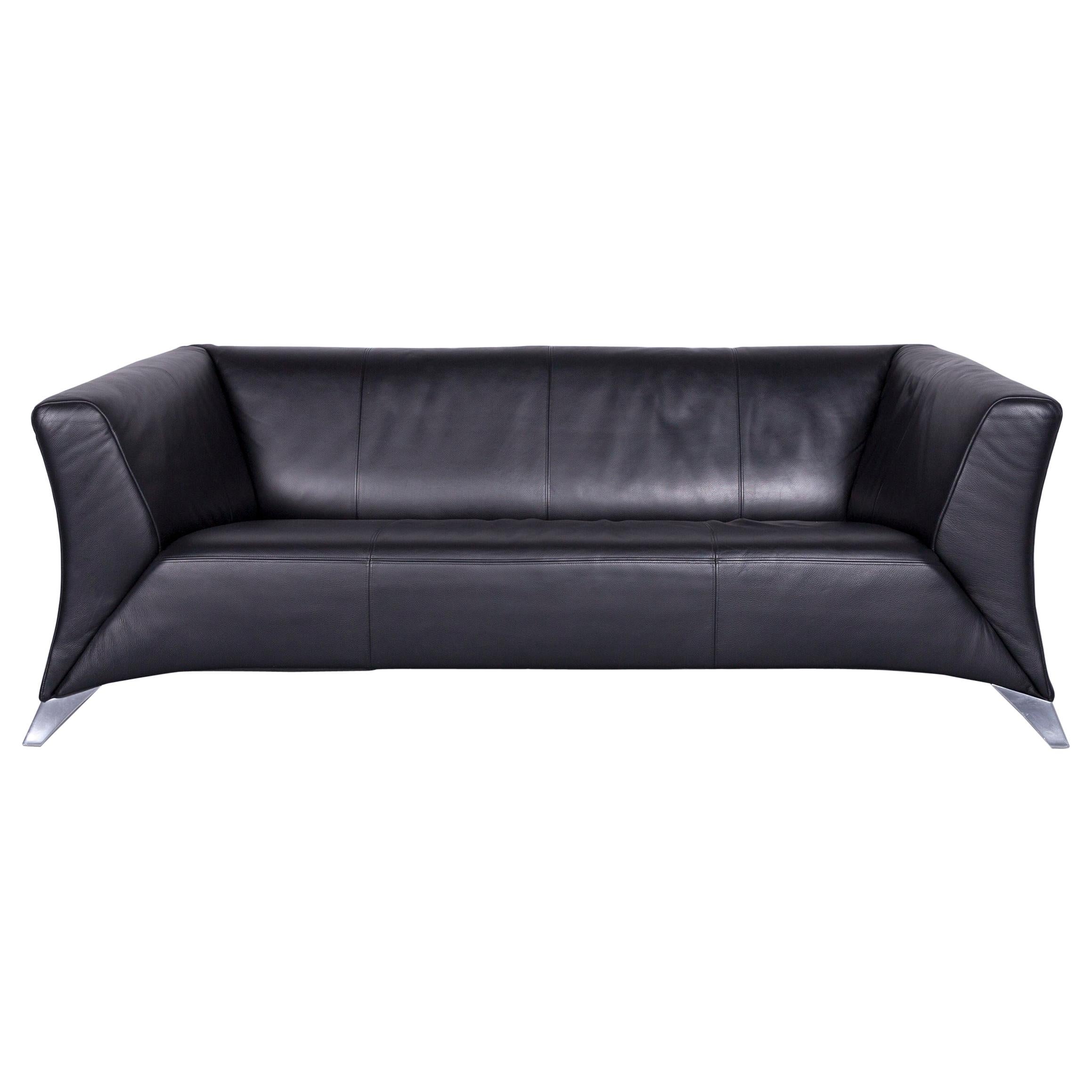 Rolf Benz 322 Designer Sofa Black Two-Seat Leather Modern Couch For Sale