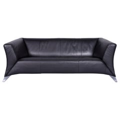 Rolf Benz 322 Designer Sofa Black Two-Seat Leather Modern Couch
