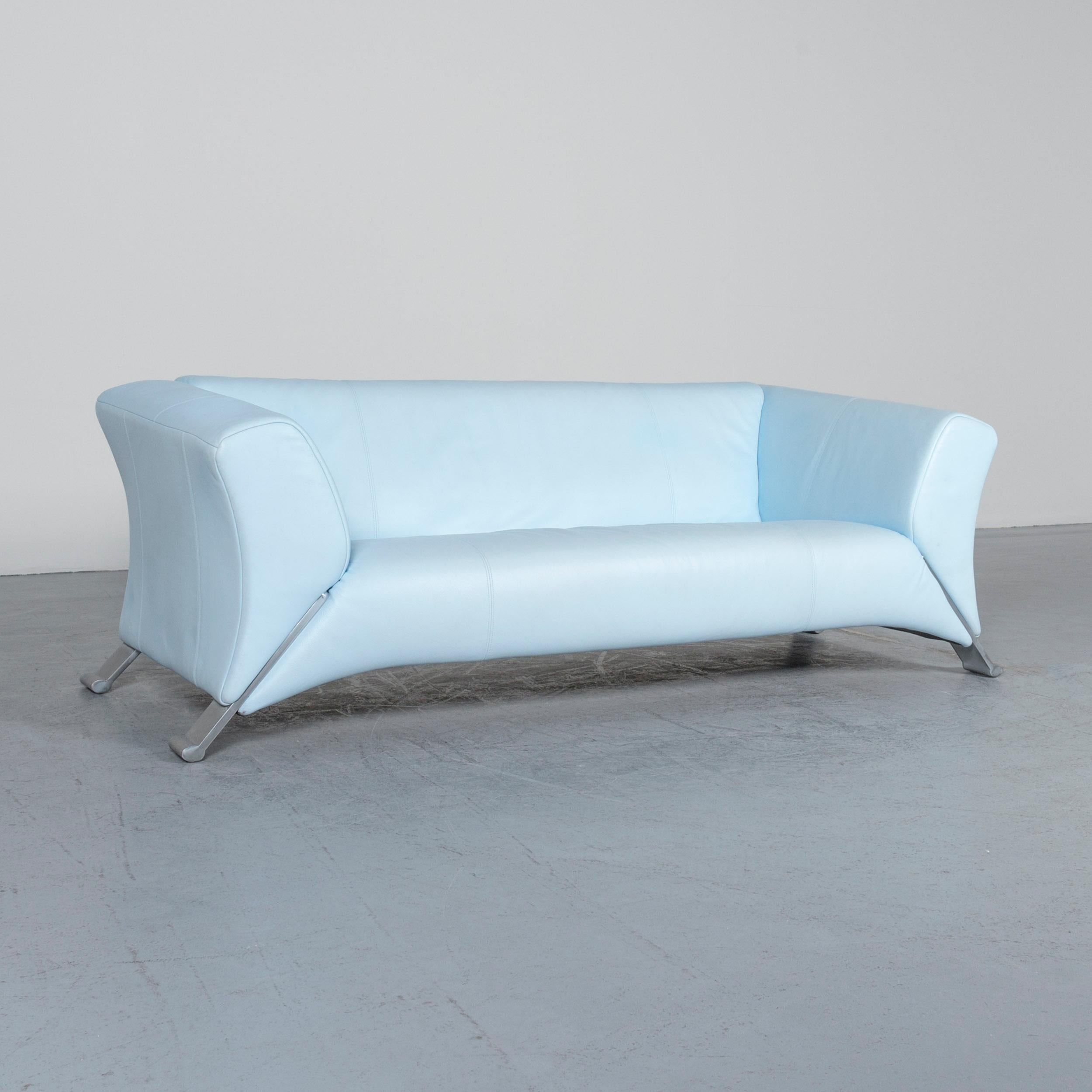 Modern Rolf Benz 322 Designer Sofa Blue Two-Seat Leather Couch