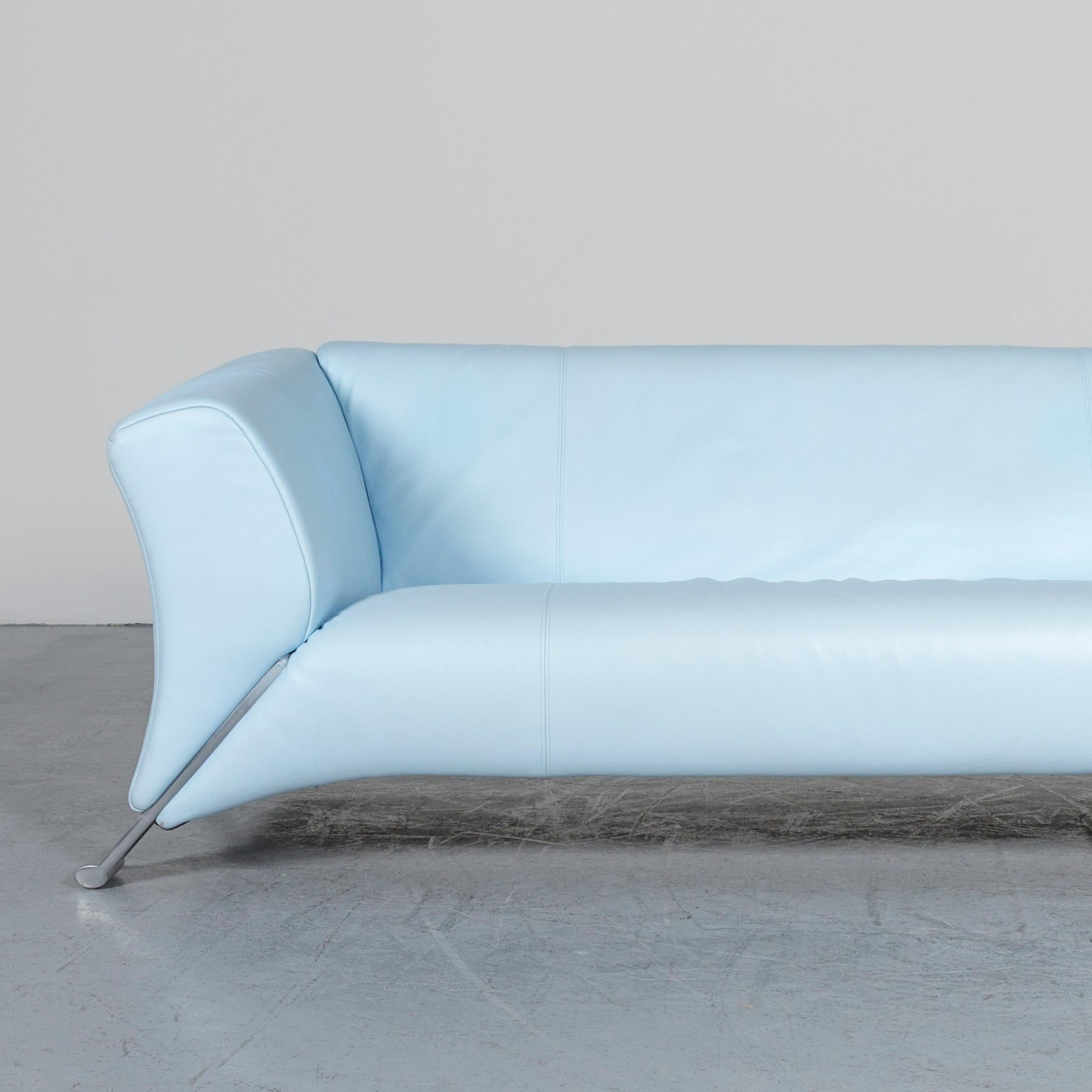 German Rolf Benz 322 Designer Sofa Blue Two-Seat Leather Couch