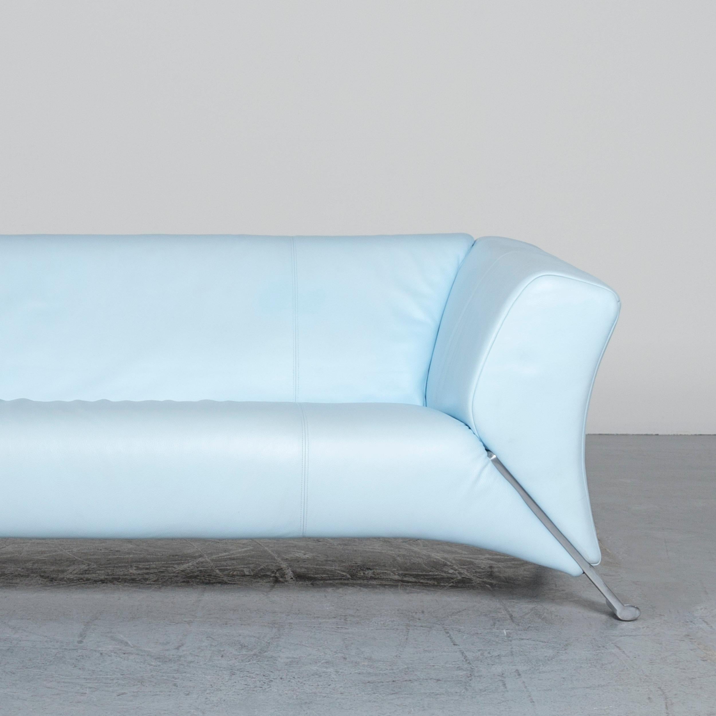 Rolf Benz 322 Designer Sofa Blue Two-Seat Leather Couch In Good Condition In Cologne, DE