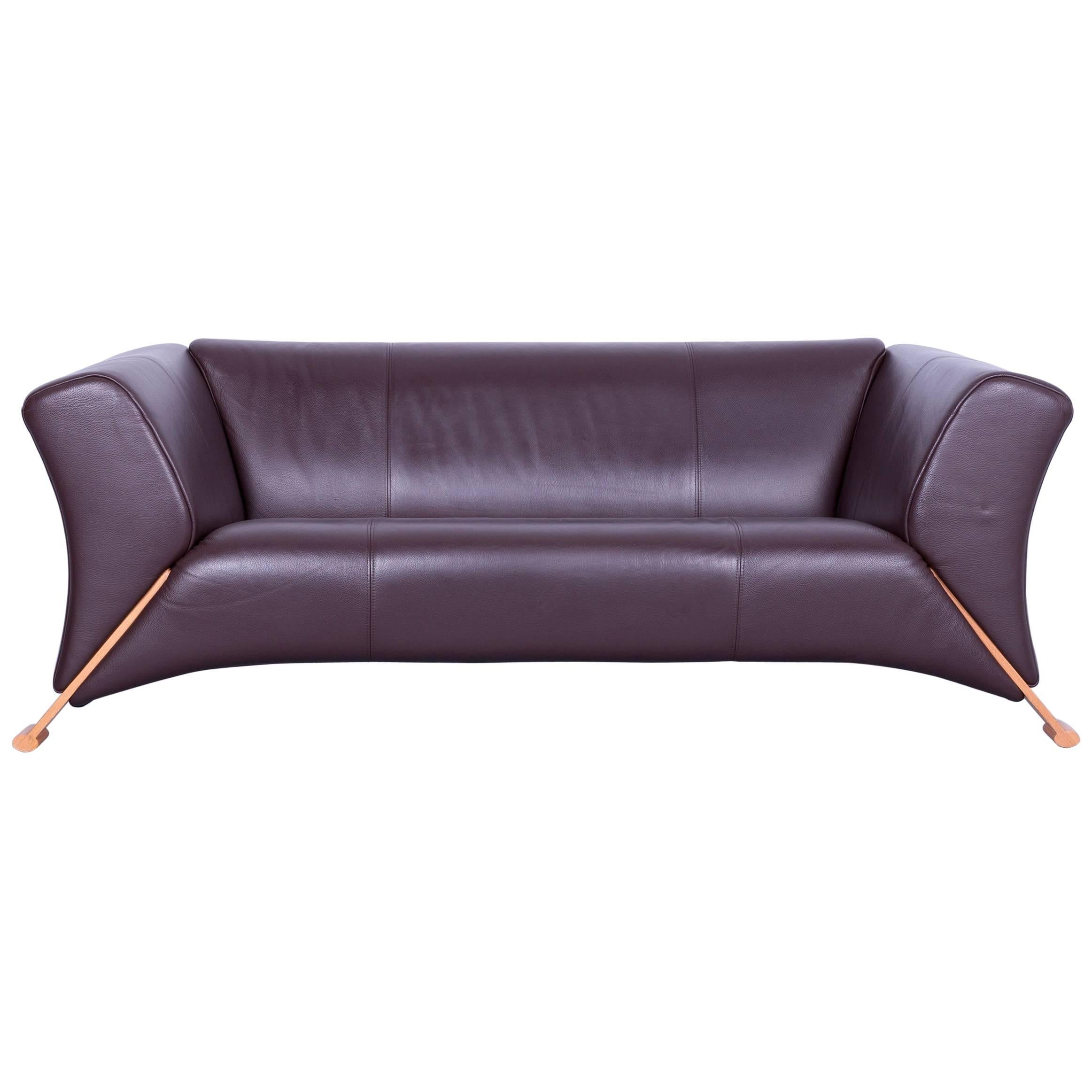 Rolf Benz 322 Designer Sofa Brown Two-Seat Leather Modern Couch Metal Feet