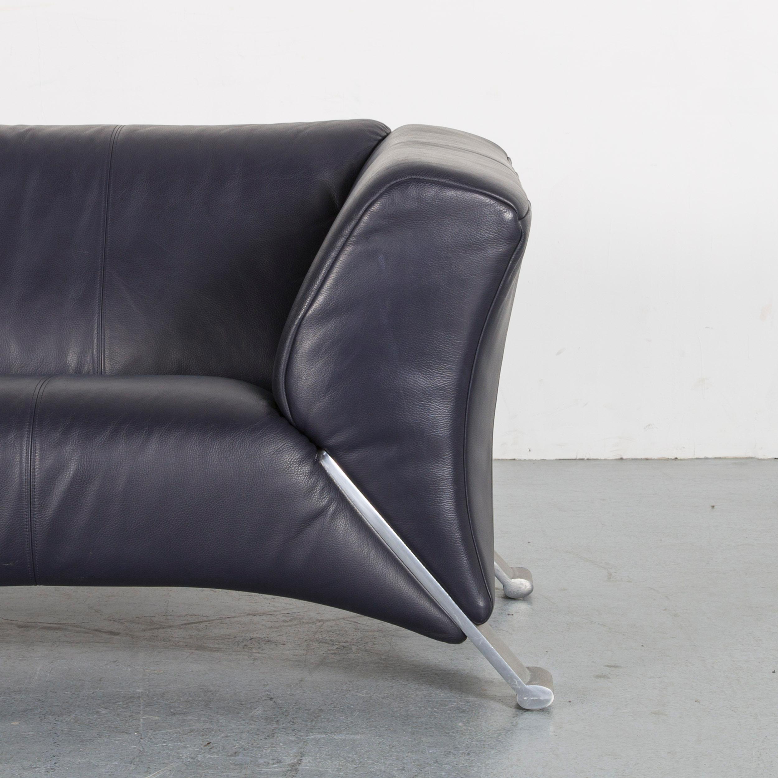 German Rolf Benz 322 Designer Sofa Dark Blue Three-Seat Leather Modern Couch For Sale