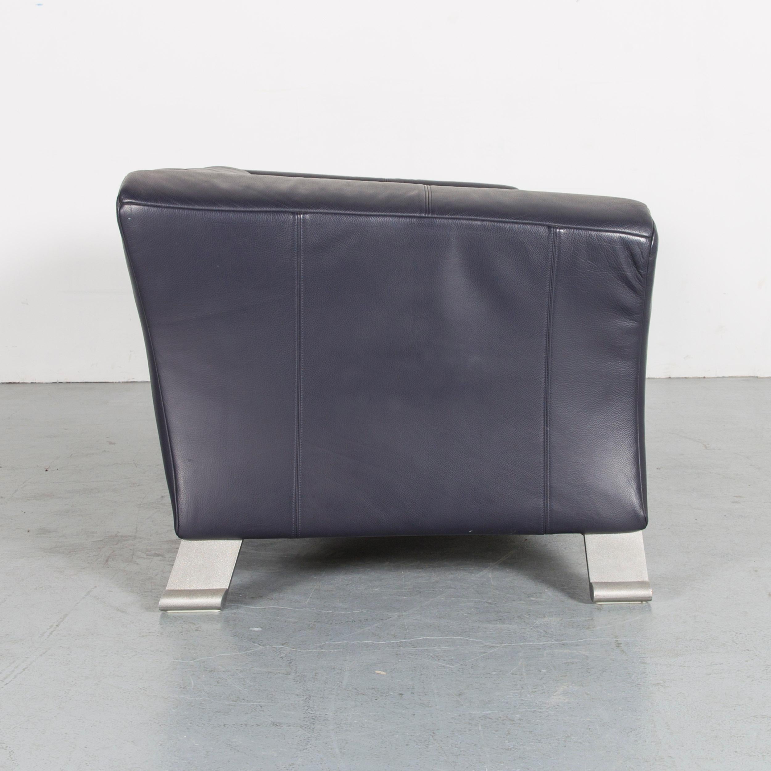 Metal Rolf Benz 322 Designer Sofa Dark Blue Three-Seat Leather Modern Couch For Sale