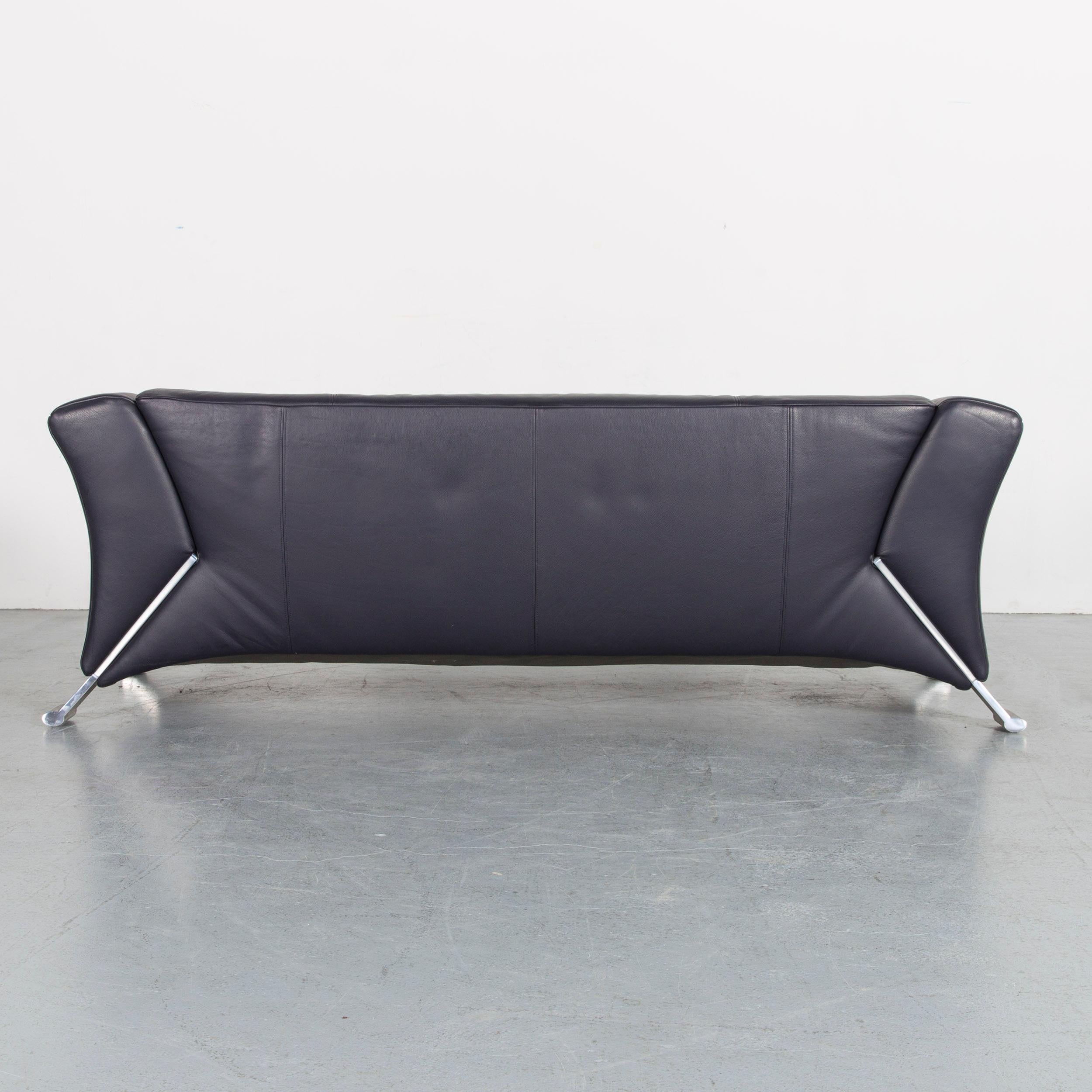 Rolf Benz 322 Designer Sofa Dark Blue Three-Seat Leather Modern Couch For Sale 1