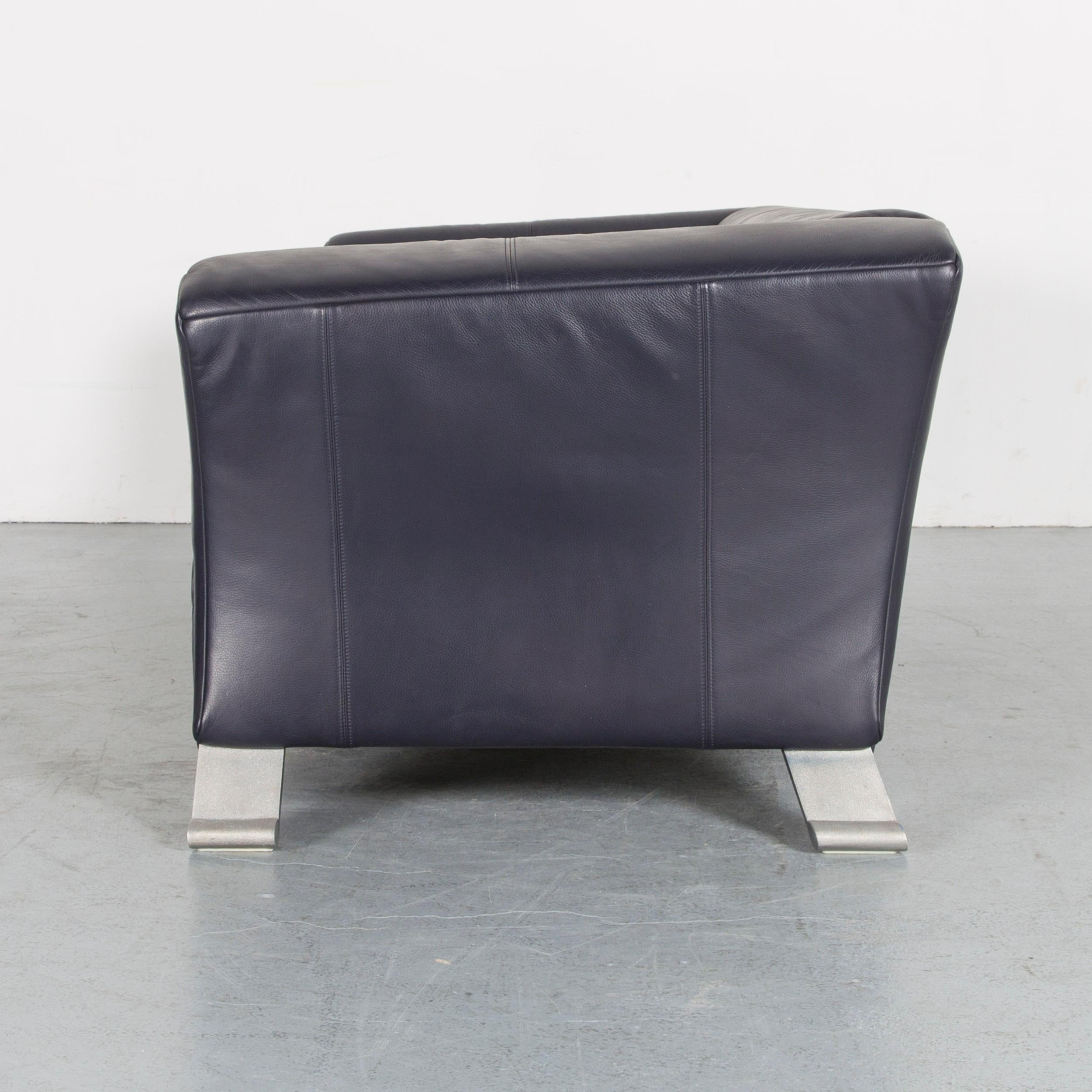 Rolf Benz 322 Designer Sofa Dark Blue Three-Seat Leather Modern Couch For Sale 2