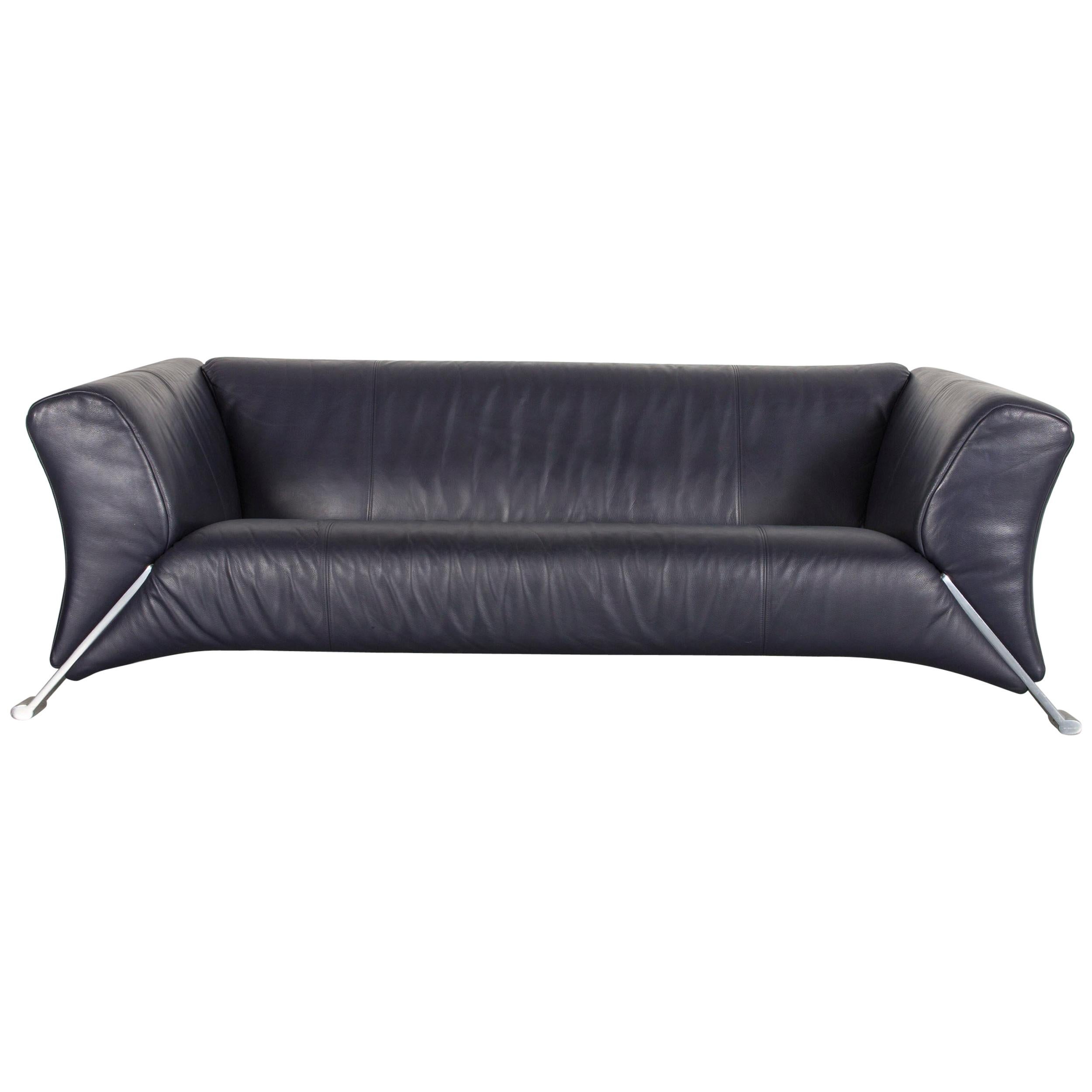Rolf Benz 322 Designer Sofa Dark Blue Three-Seat Leather Modern Couch For Sale