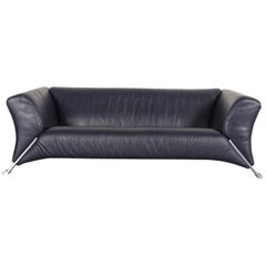Rolf Benz 322 Designer Sofa Dark Blue Three-Seat Leather Modern Couch