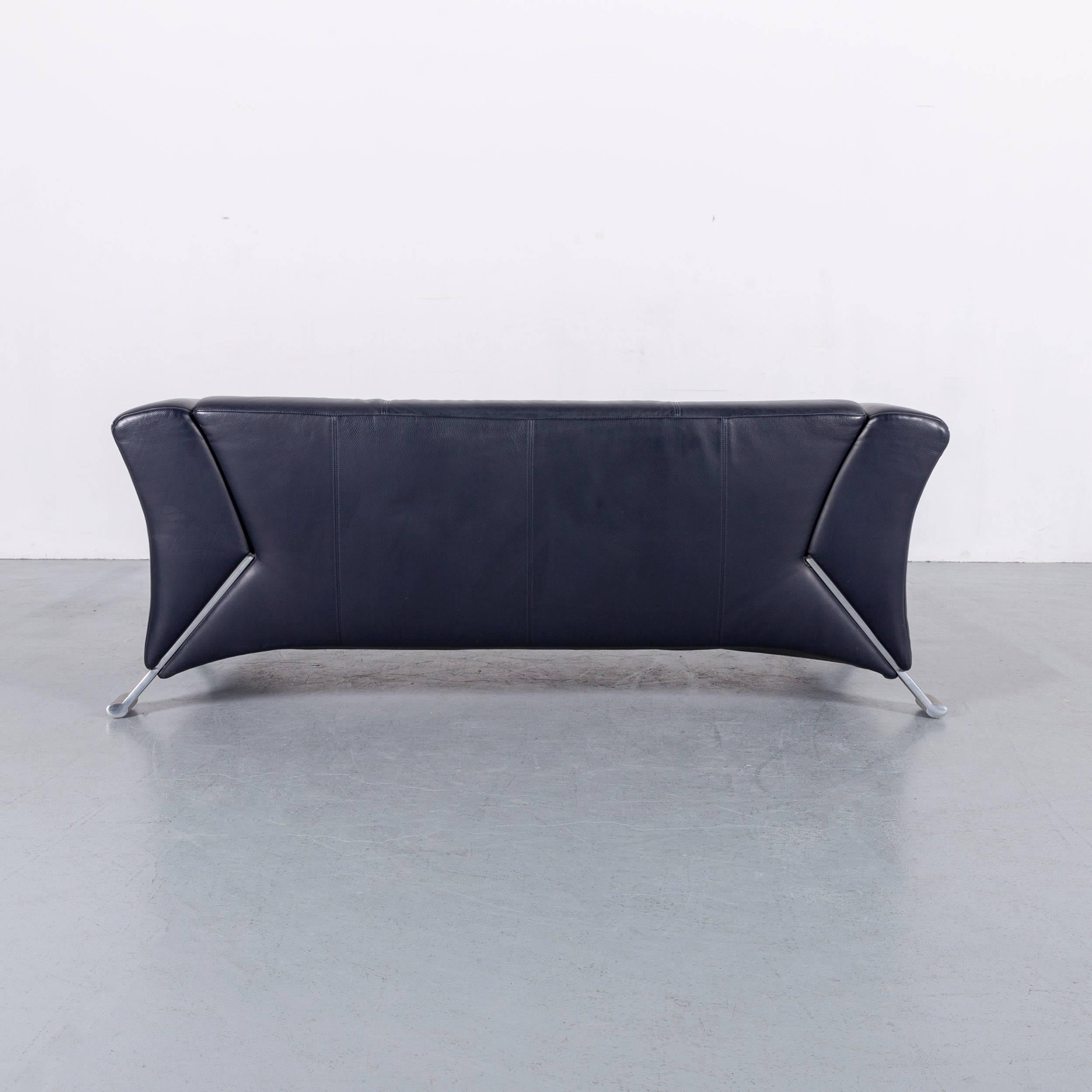Rolf Benz 322 Designer Sofa Dark Blue Two-Seat Leather Modern Couch Metal Feet 3