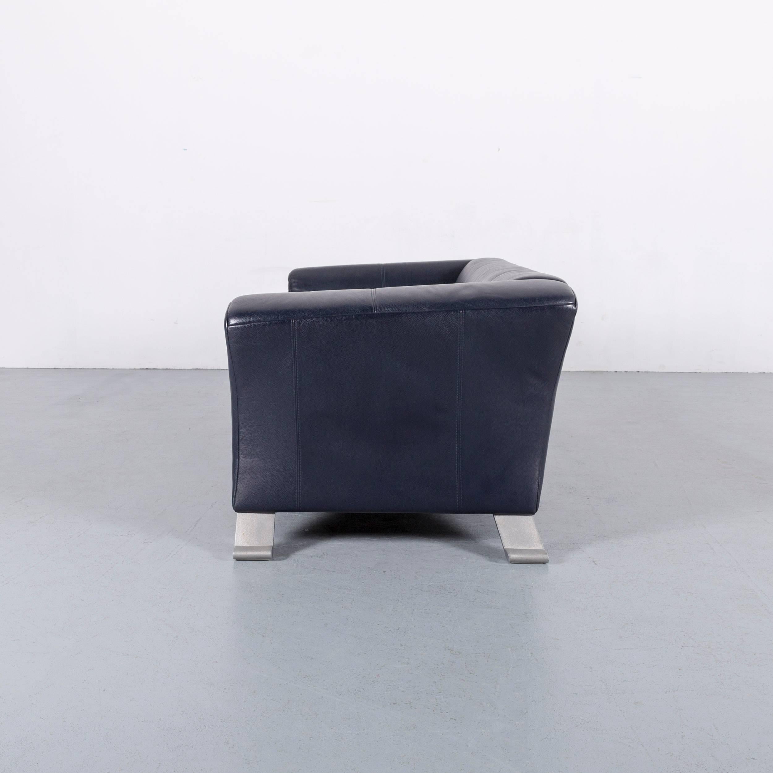 Rolf Benz 322 Designer Sofa Dark Blue Two-Seat Leather Modern Couch Metal Feet 4