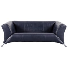 Rolf Benz 322 Designer Sofa Dark Blue Two-Seat Leather Modern Couch Metal Feet