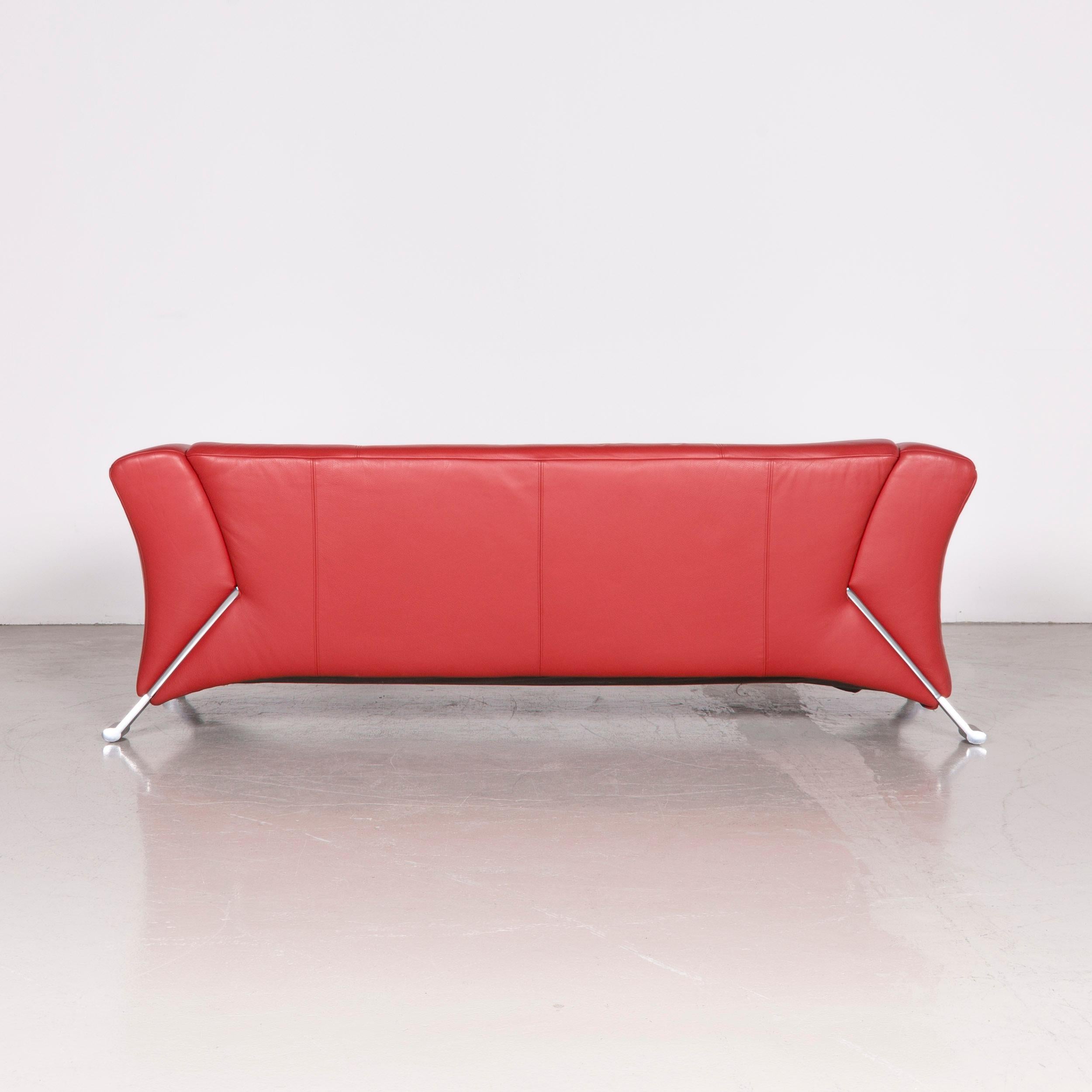 Metal Rolf Benz 322 Designer Sofa Red Three-Seat Leather Couch