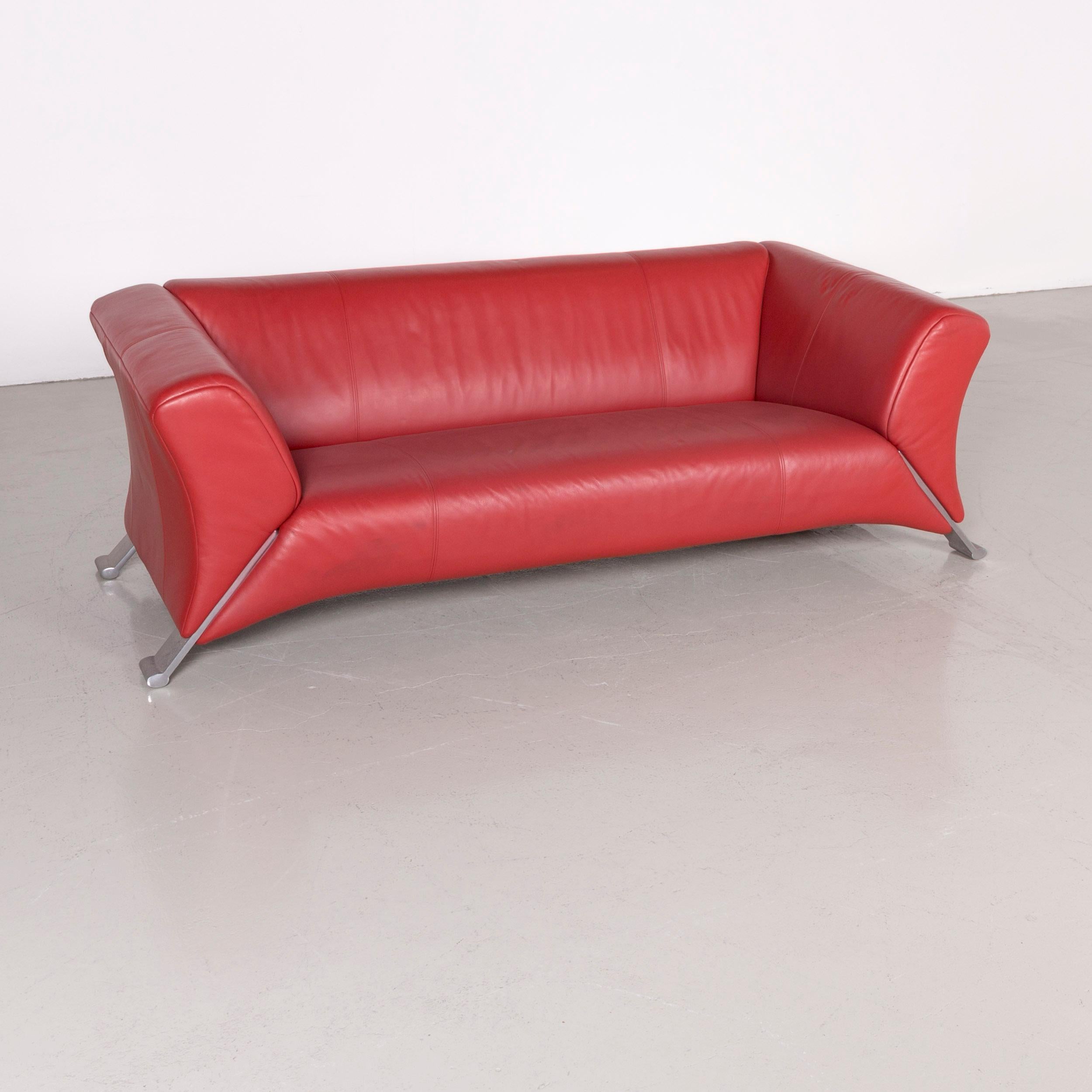 Rolf Benz 322 designer sofa red three-seat leather couch.