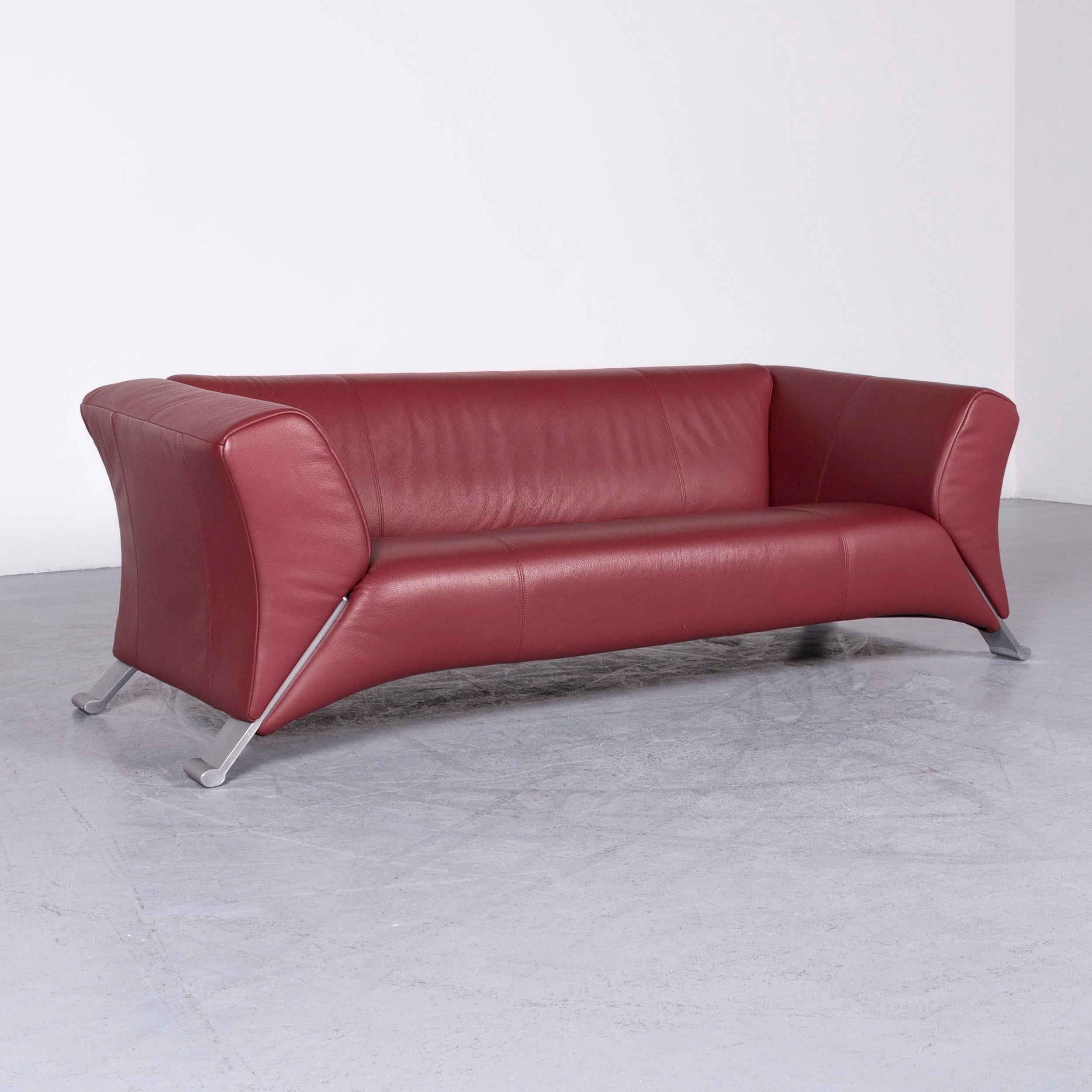 Modern Rolf Benz 322 Designer Sofa Red Three-Seat Leather Couch