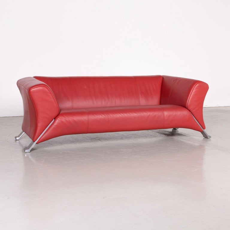 Rolf Benz 322 Designer Sofa Red Three-Seat Leather Couch at 1stDibs
