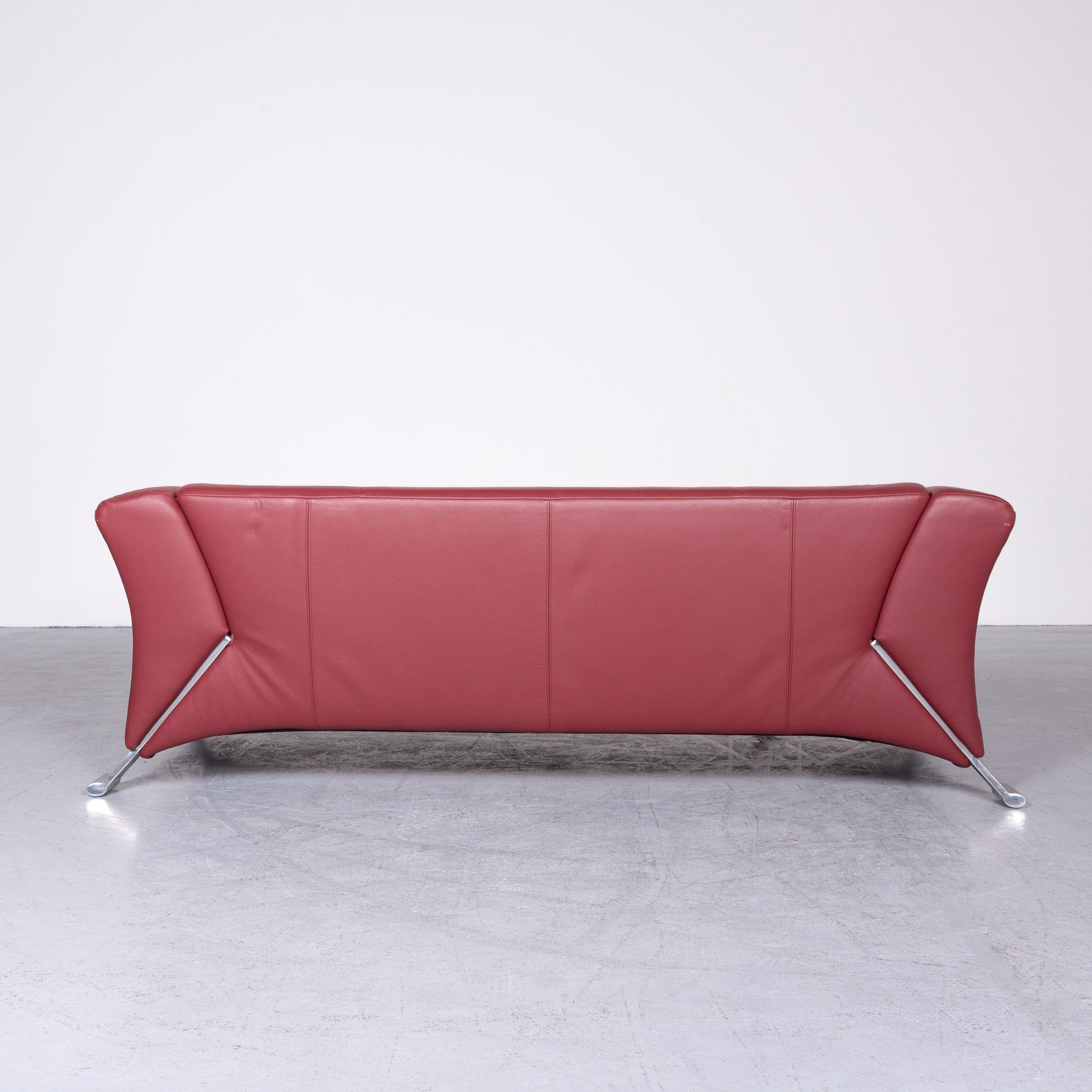 Rolf Benz 322 Designer Sofa Red Three-Seat Leather Couch 2