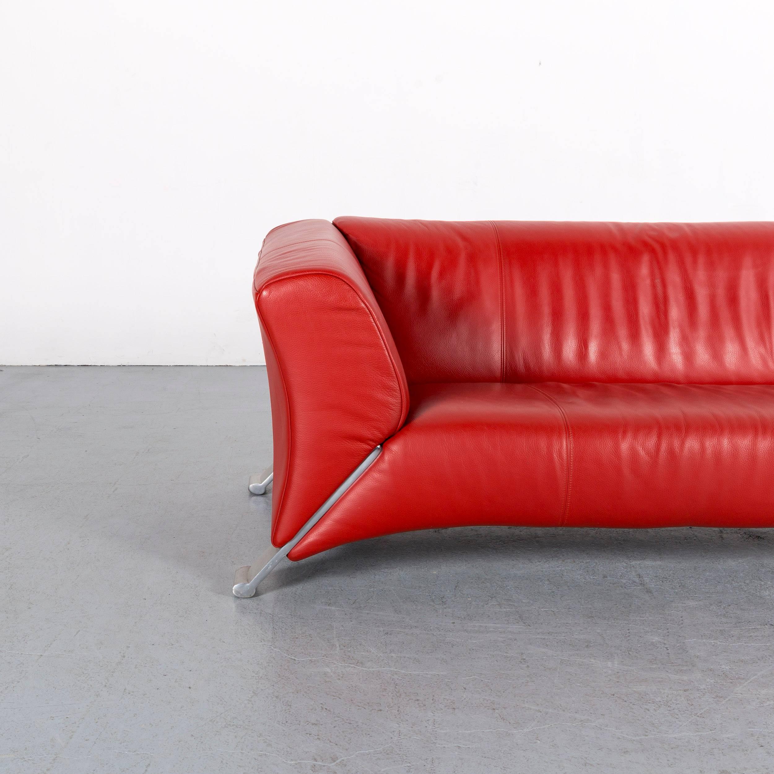 We bring to you an Rolf Benz 322 designer sofa red three-seat leather modern couch metal feet.