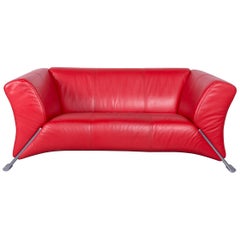 Rolf Benz 322 Designer Sofa Red Two-Seat Leather Couch
