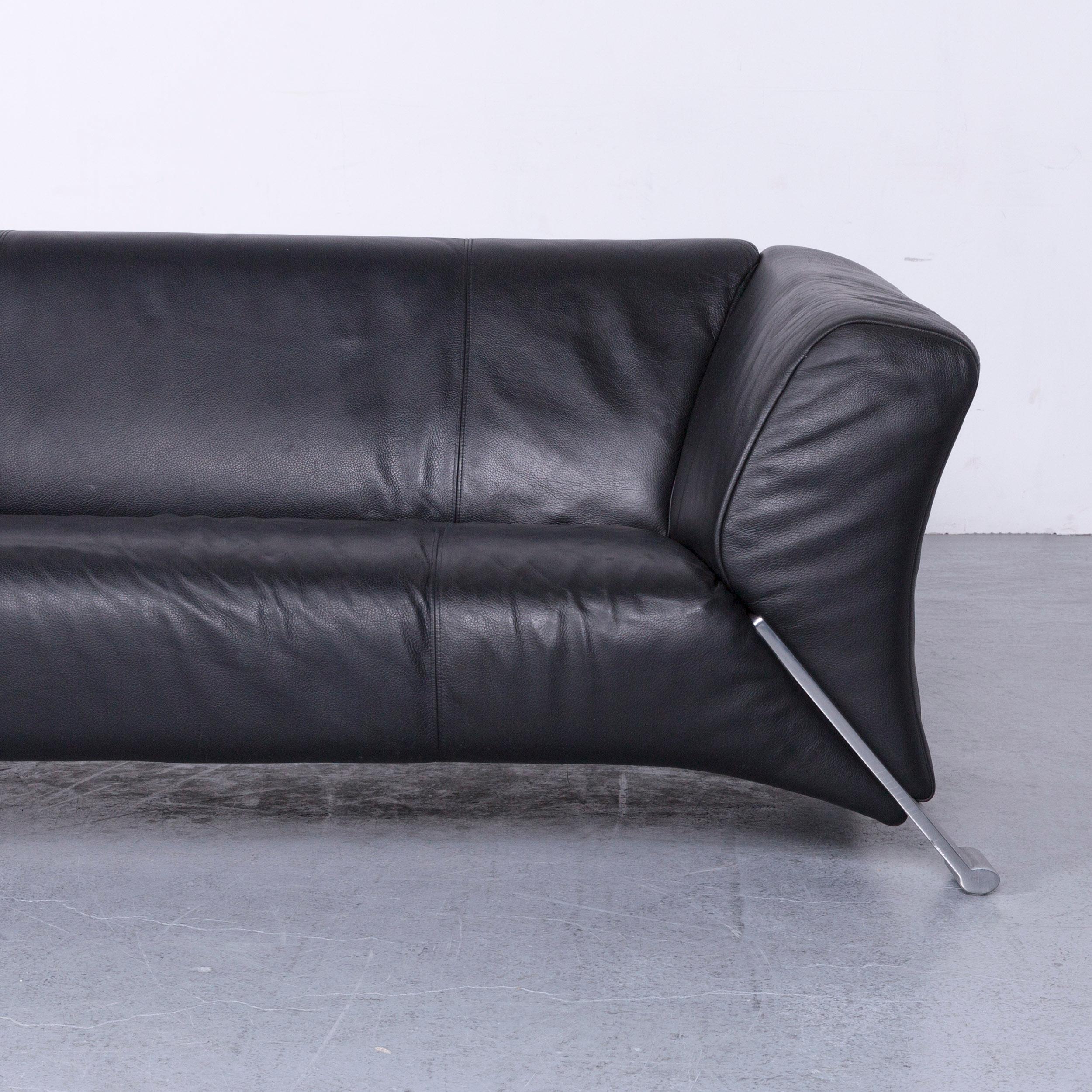 Rolf Benz 322 Designer Sofa Set Black Two-Seat Leather Couch In Good Condition In Cologne, DE